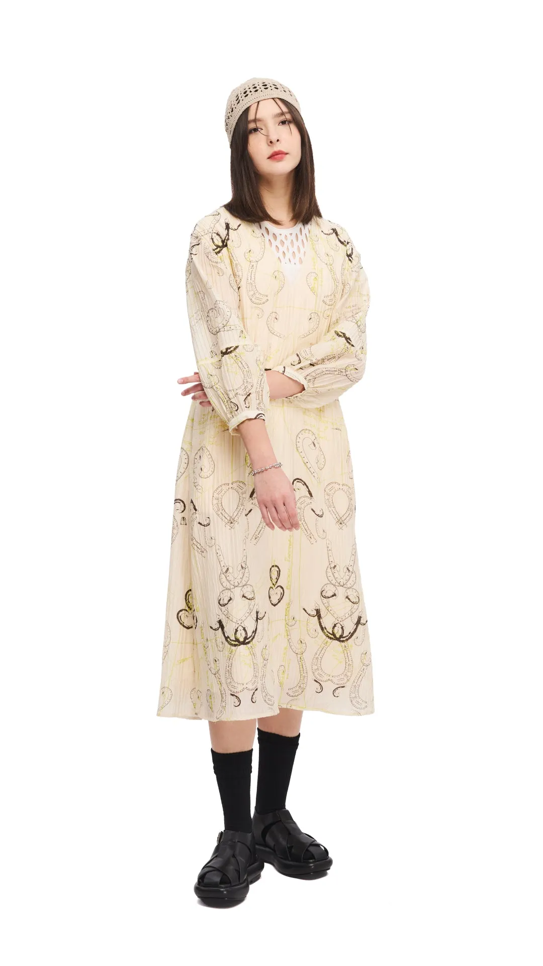French Curve Ruler Print Puff-Sleeves Dress sold by INITIAL Fashion product image thumbnail 4