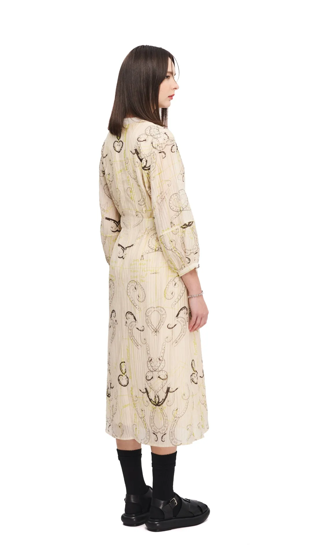 French Curve Ruler Print Puff-Sleeves Dress sold by INITIAL Fashion product image thumbnail 3