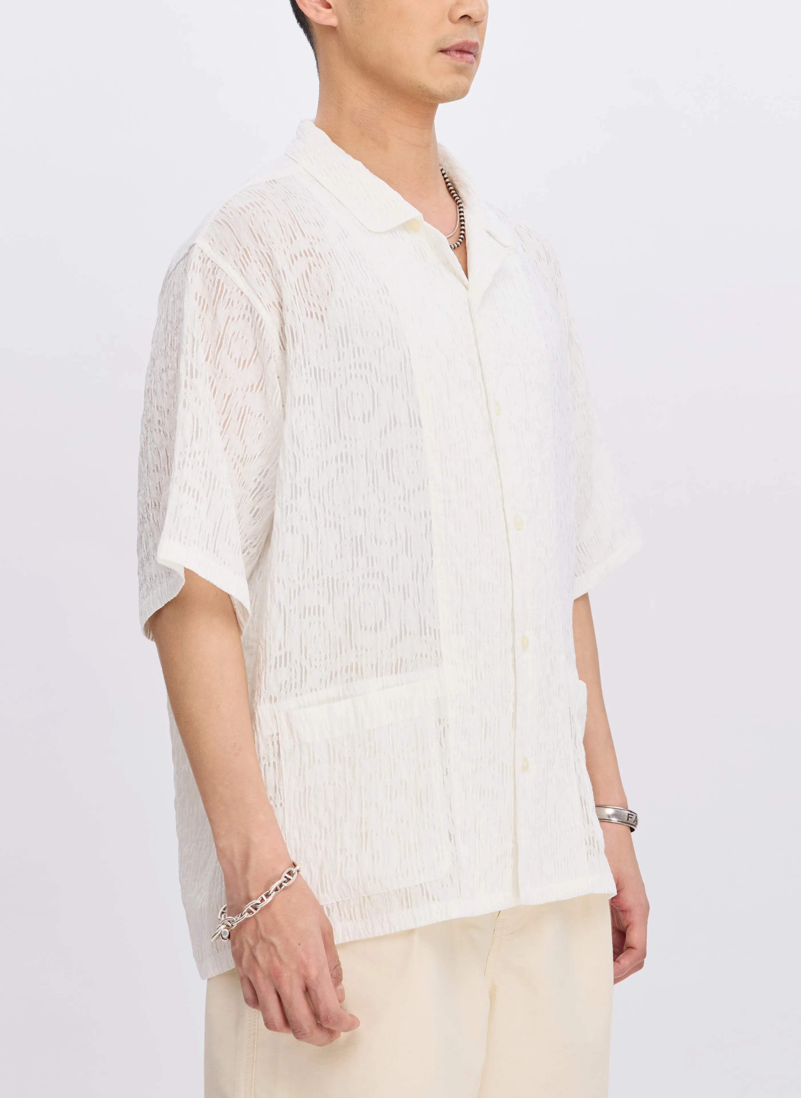 Rayon Nylon Distort Lace Open Collar Shirt sold by INITIAL Fashion product image thumbnail 3