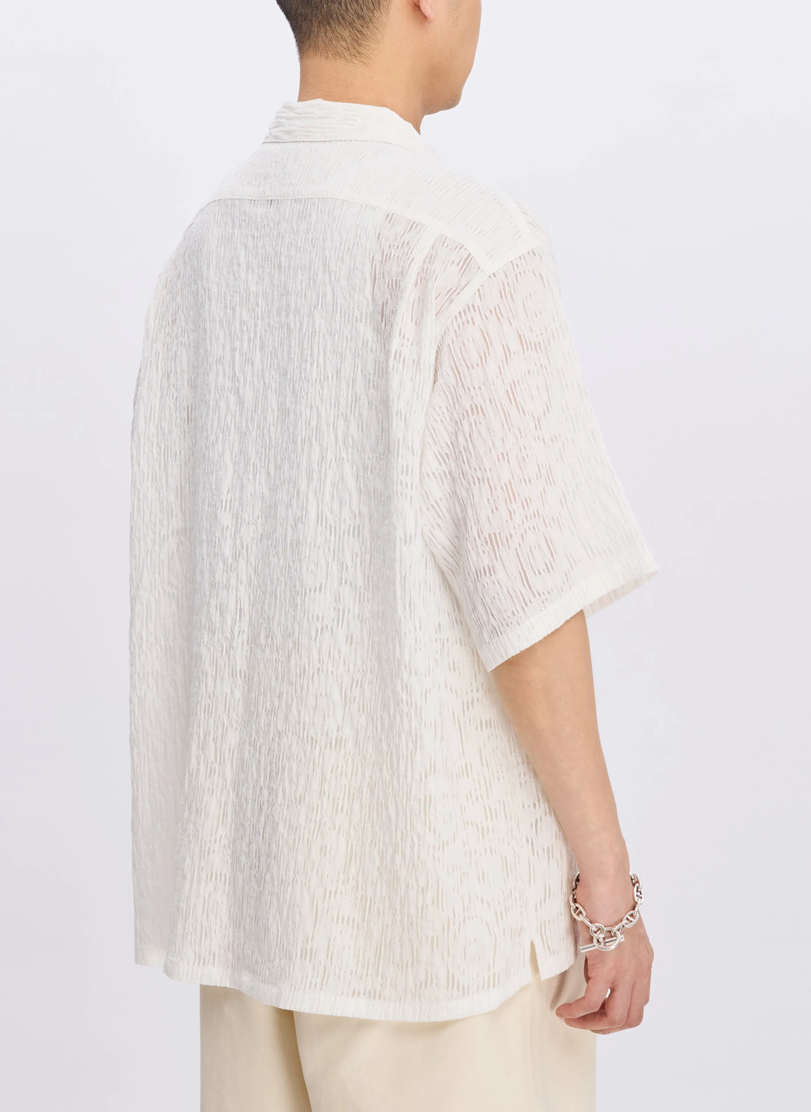 Rayon Nylon Distort Lace Open Collar Shirt sold by INITIAL Fashion product image thumbnail 4