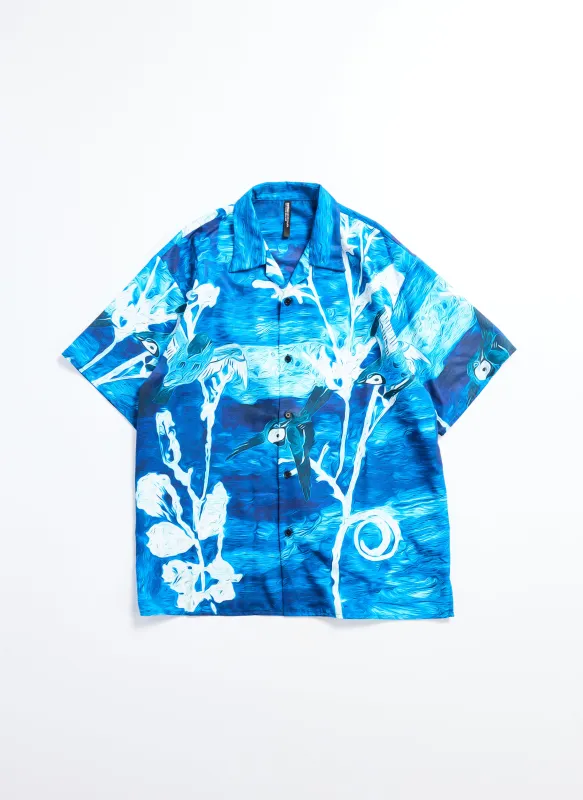Polyester Indigo Oriental Short Sleeves Open Collar Shirt sold by INITIAL Fashion