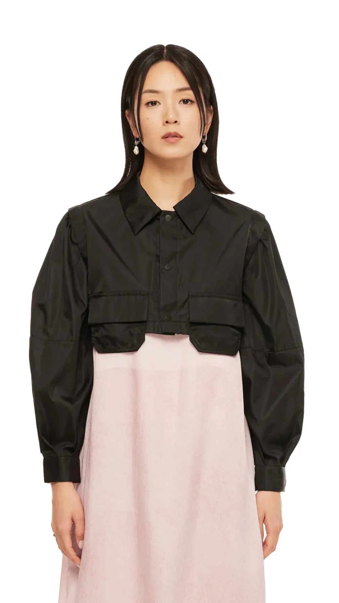 Puff Sleeves Nylon Short Shirt Jacket sold by INITIAL Fashion