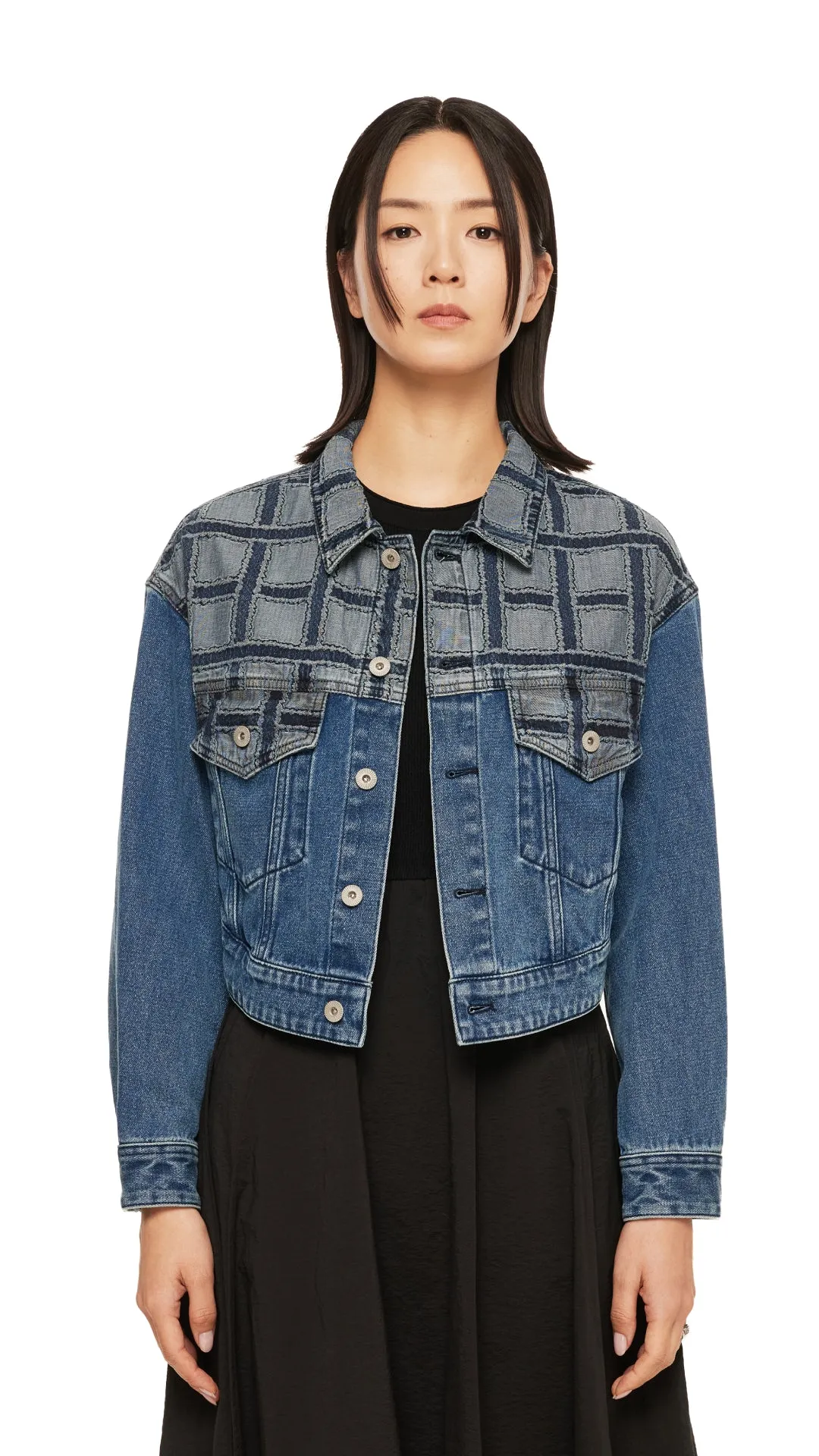 Patched Crop Denim Jacket sold by INITIAL Fashion