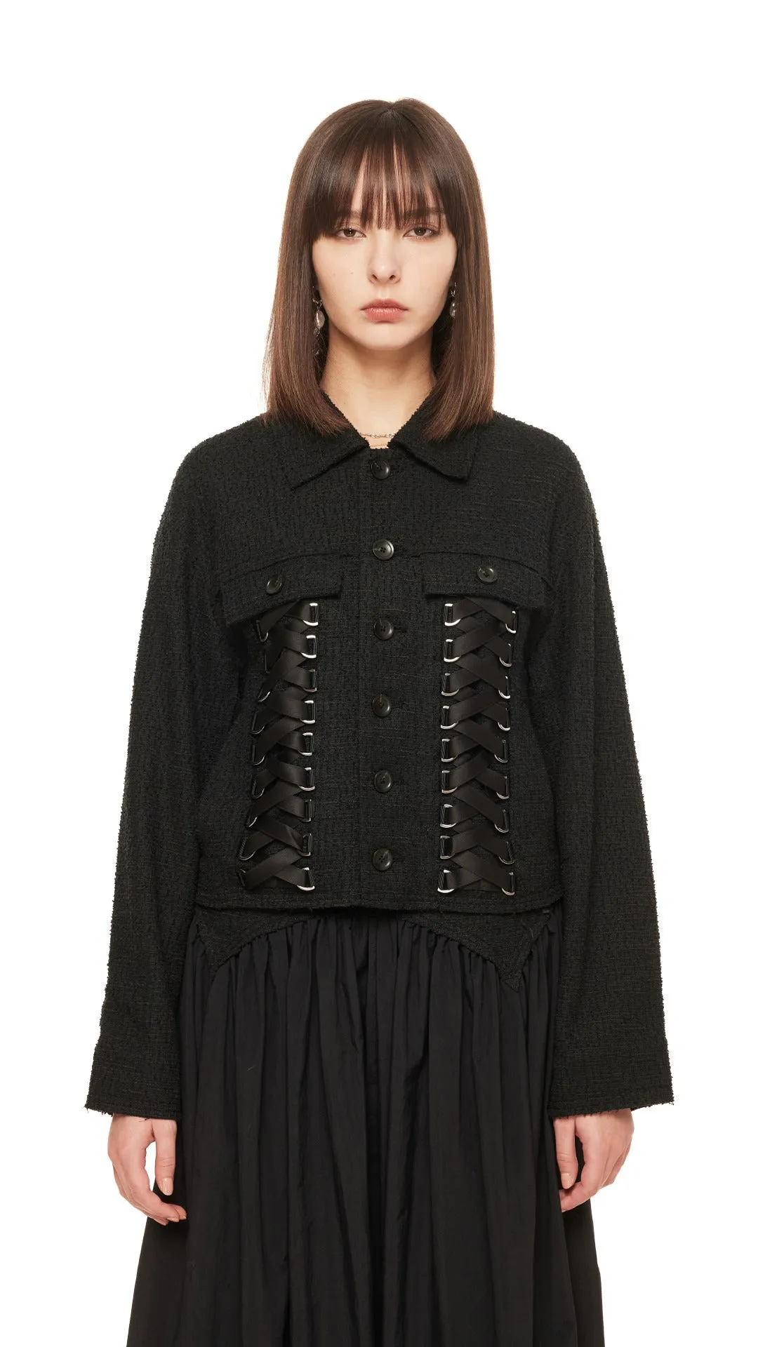 Tweed Lace-Up Jacket sold by INITIAL Fashion