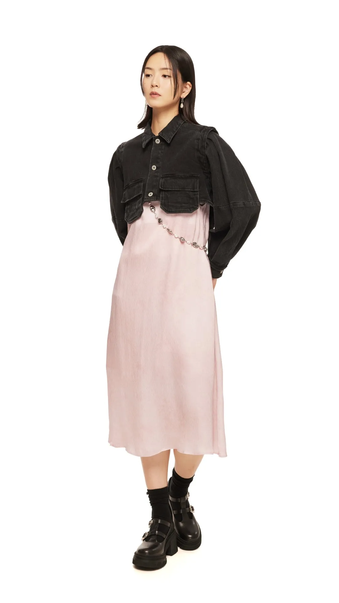 Puff Sleeves Black Denim Short Shirt Jacket sold by INITIAL Fashion product image thumbnail 4