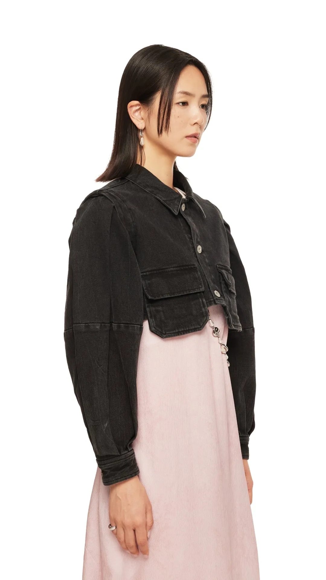 Puff Sleeves Black Denim Short Shirt Jacket sold by INITIAL Fashion product image thumbnail 2