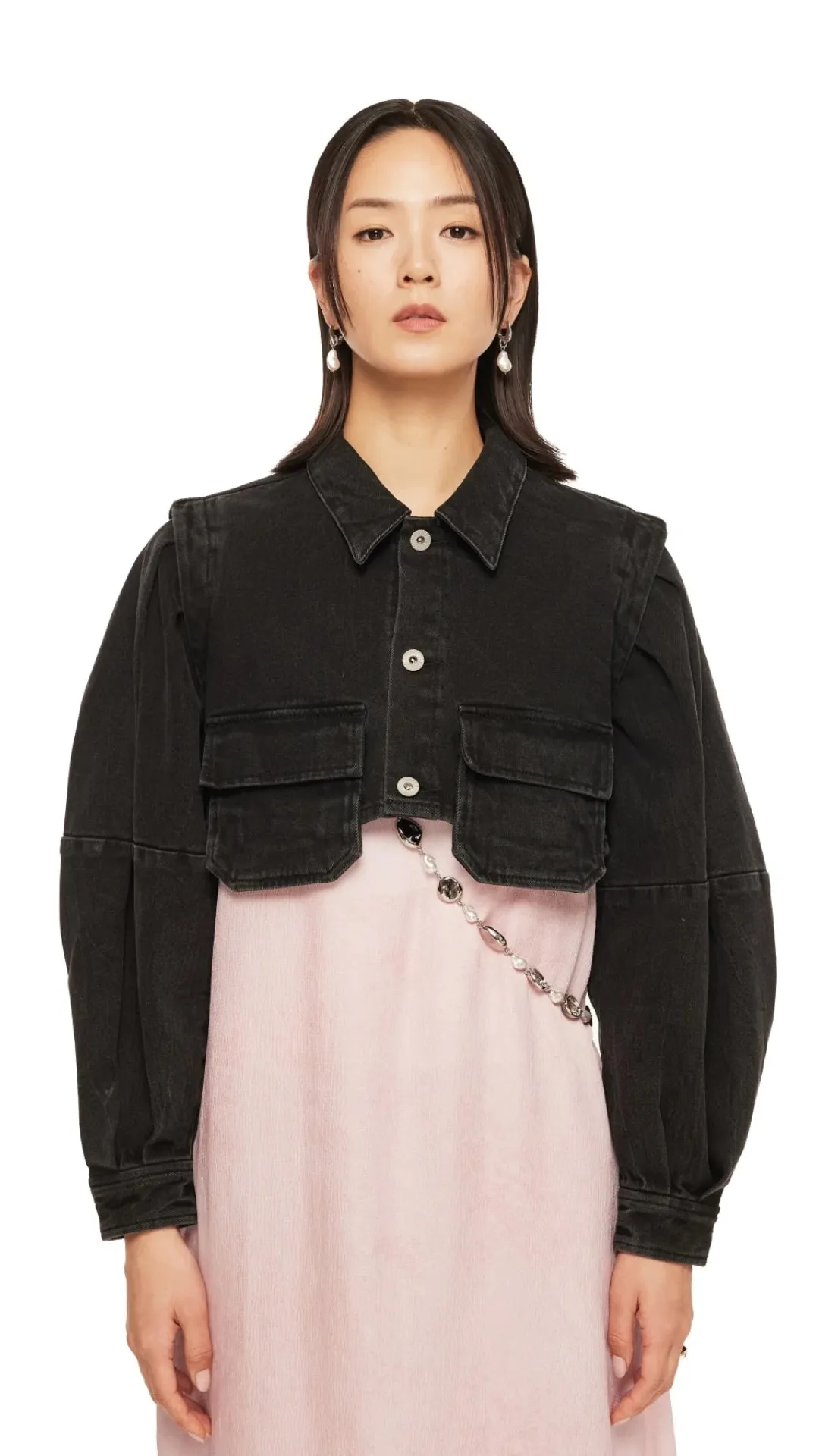 Puff Sleeves Black Denim Short Shirt Jacket sold by INITIAL Fashion