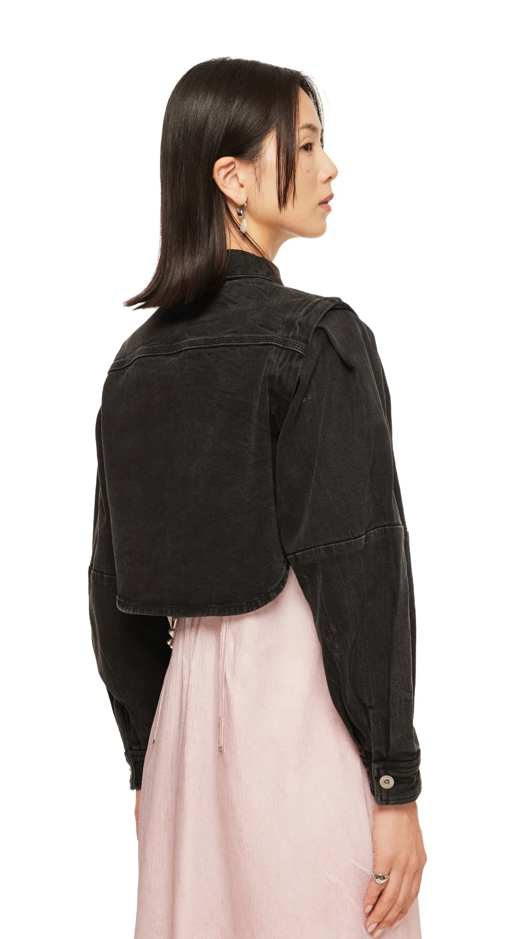 Puff Sleeves Black Denim Short Shirt Jacket sold by INITIAL Fashion product image thumbnail 3
