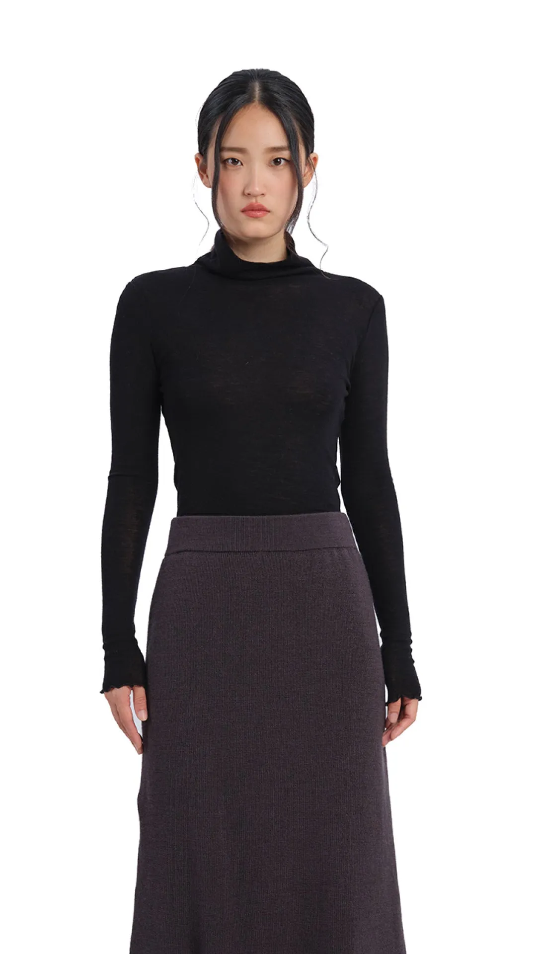 Mock-Neck Wool Tight Top sold by INITIAL Fashion