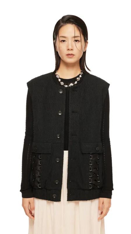 Tweed Lace-Up Waistcoat sold by INITIAL Fashion
