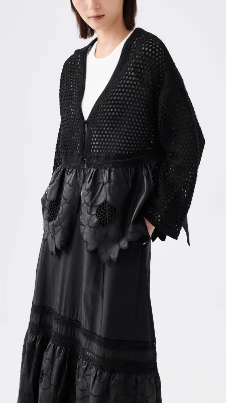 Faux Leather Lace Patched Cardigan sold by INITIAL Fashion