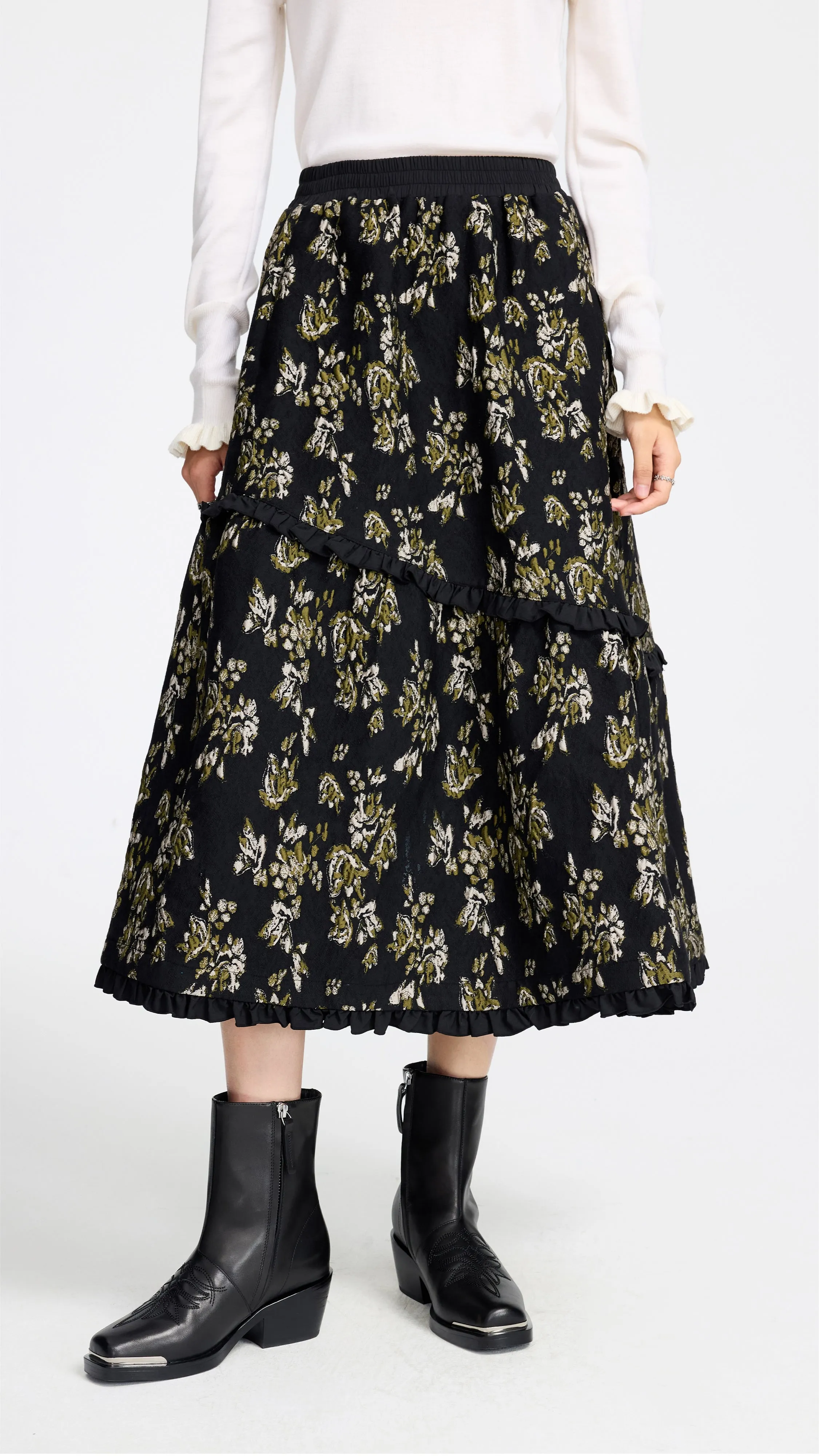 Floral Jacquard Midi Skirt sold by INITIAL Fashion
