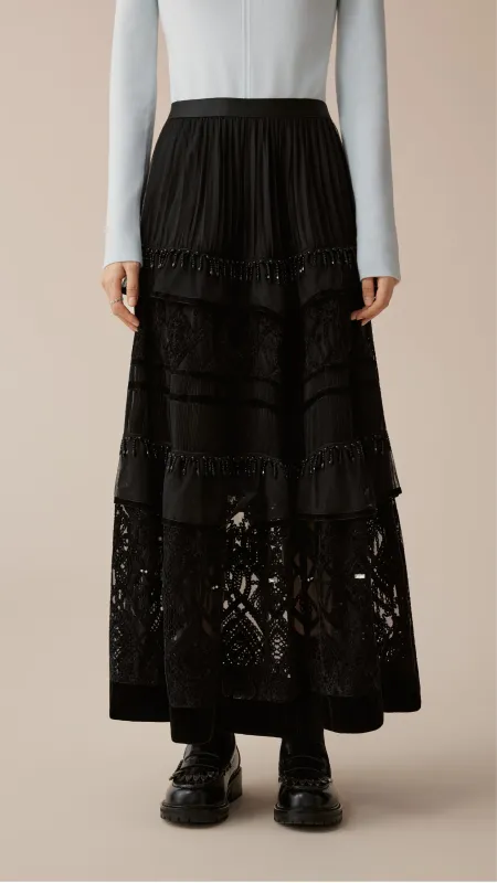 Tulle Patched Velour Lace Skirt sold by INITIAL Fashion