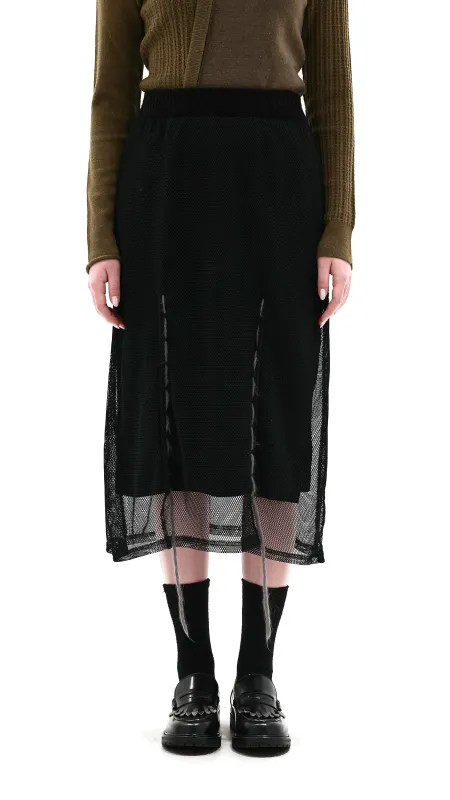 Mesh Covered Knit Skirt sold by INITIAL Fashion