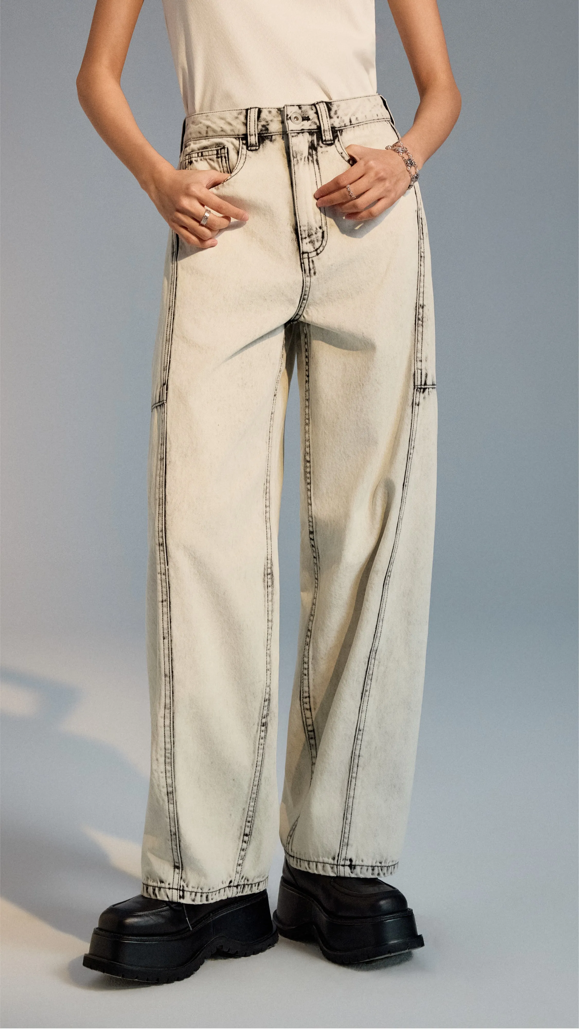 Bleach-washed Balloon Jeans sold by INITIAL Fashion