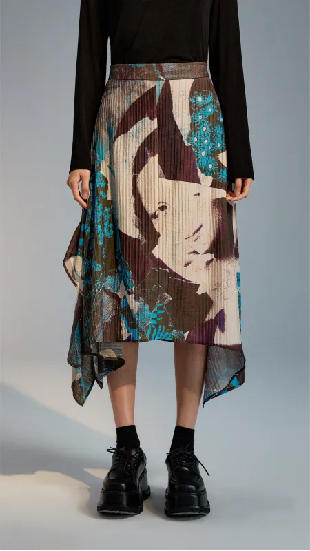 Collage Graphic Asymmetric Printed Skirt sold by INITIAL Fashion