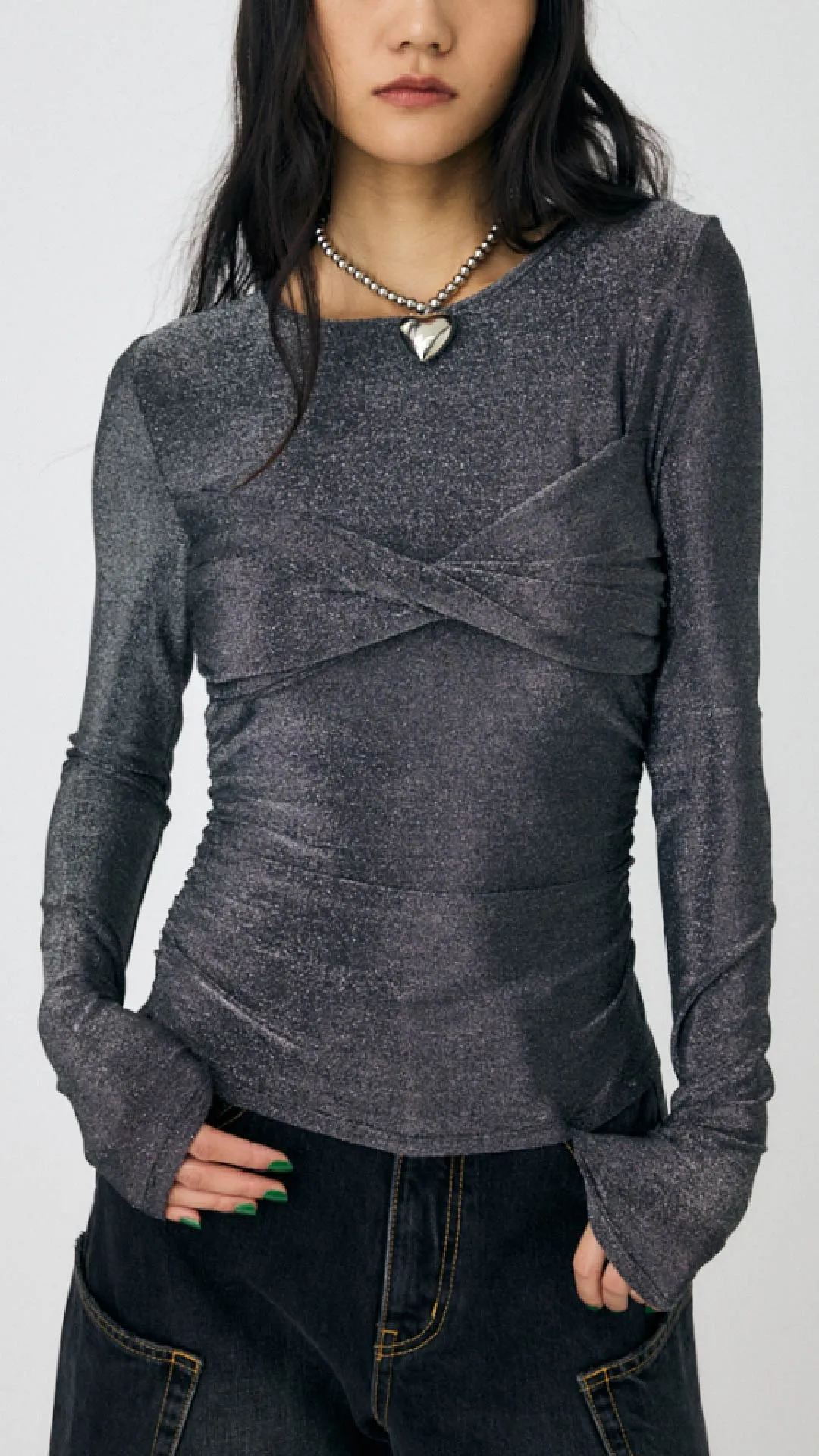 Cross Gather Slim Top sold by INITIAL Fashion