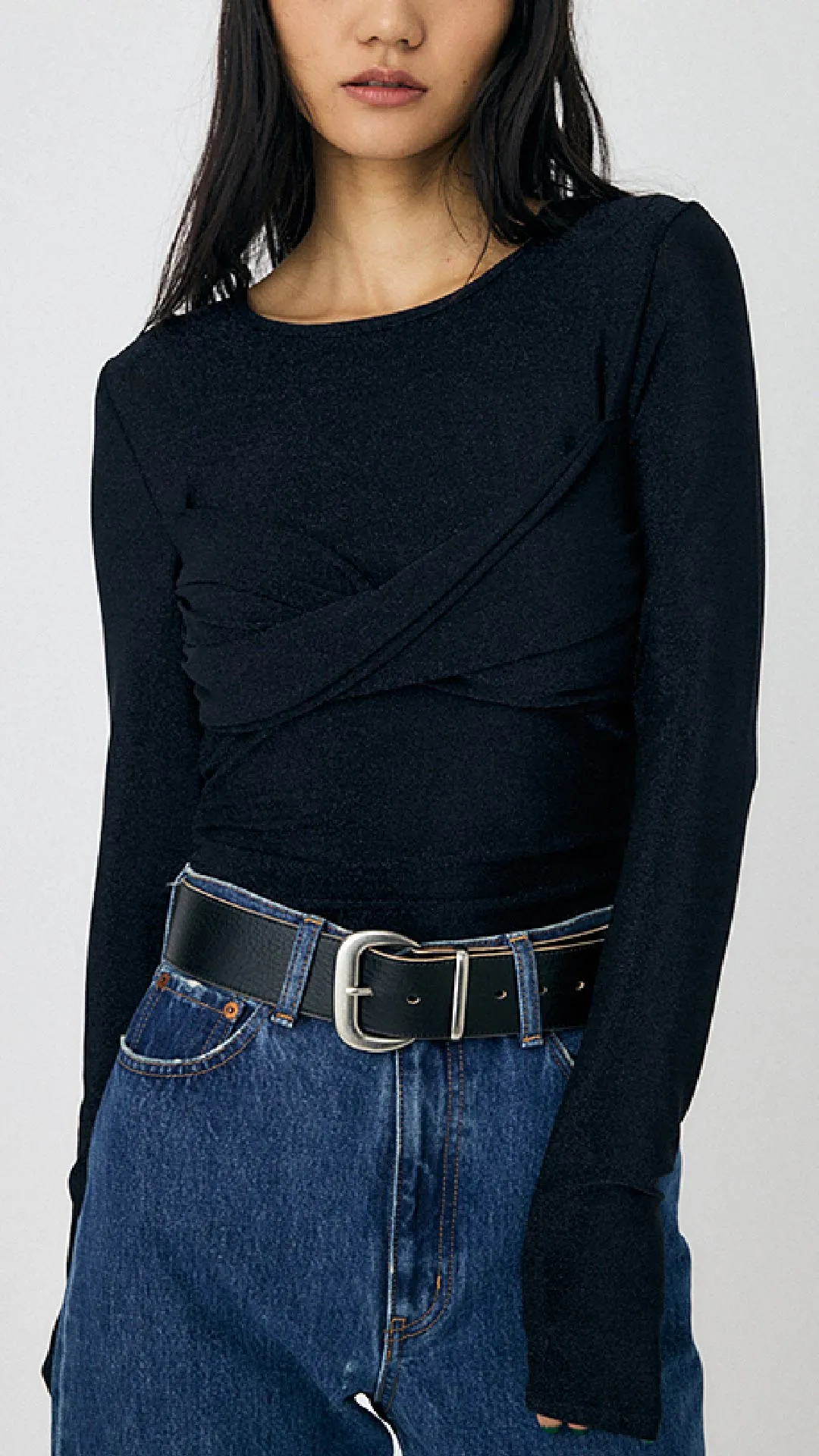 Cross Gather Slim Top sold by INITIAL Fashion