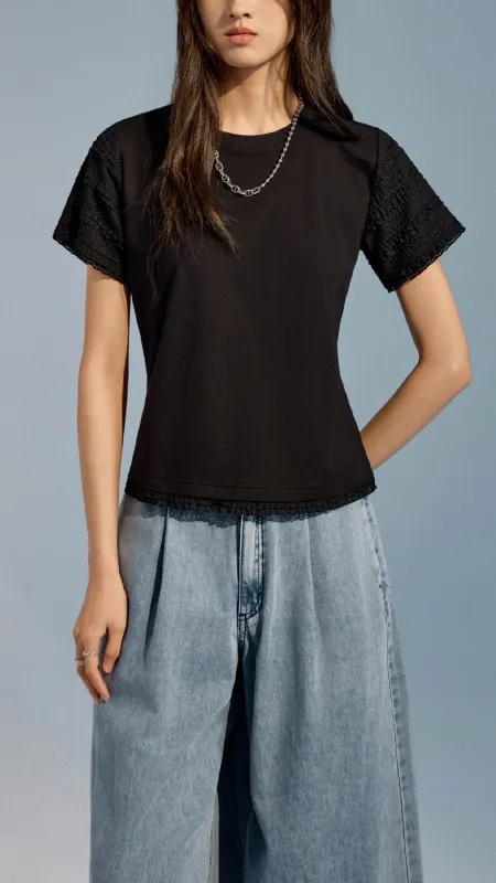 Lace Sleeve T-shirt made by INITIAL Fashion