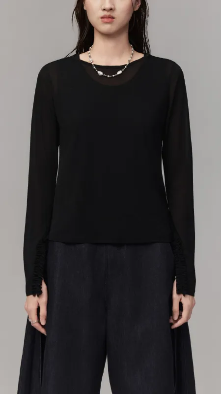 Long-sleeves Ruffles Tight Top made by INITIAL Fashion