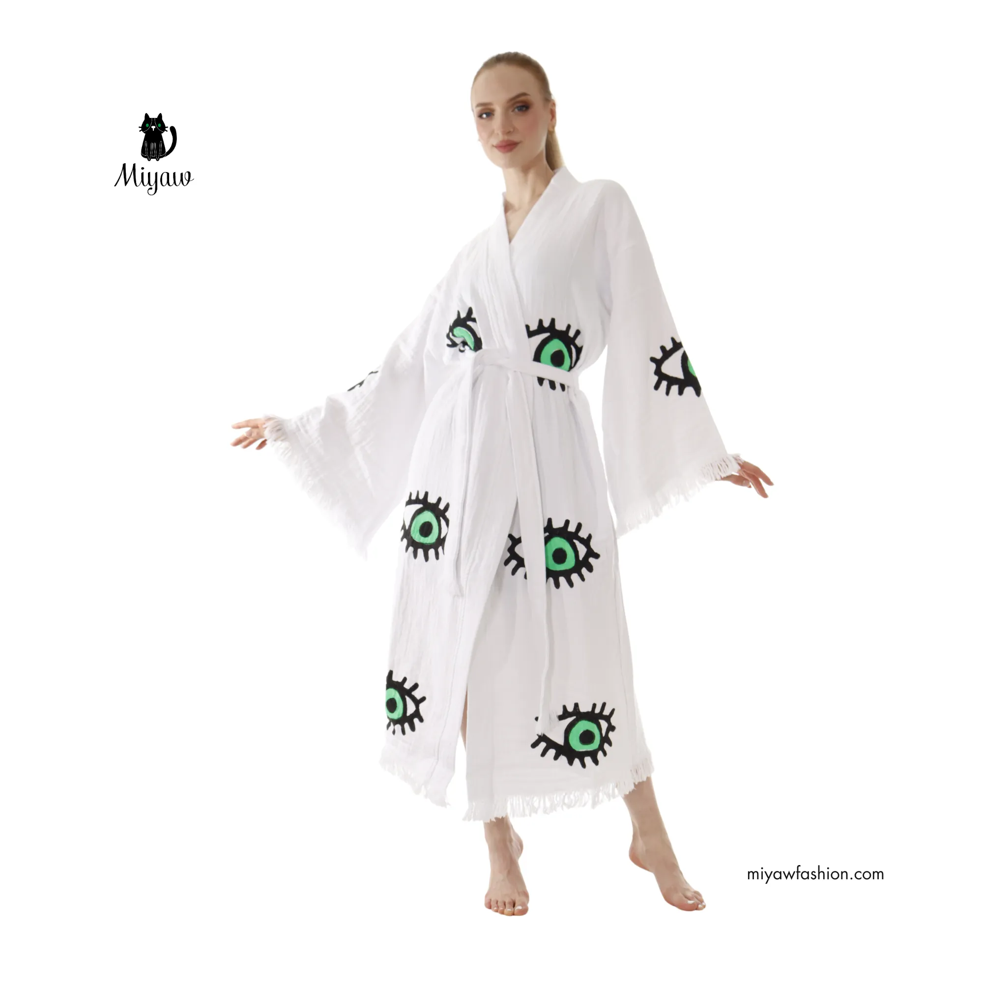 White Cotton Evil Eye Beach Cover-Up – Boho Resortwear sold by Miyaw Fashion product image thumbnail 3