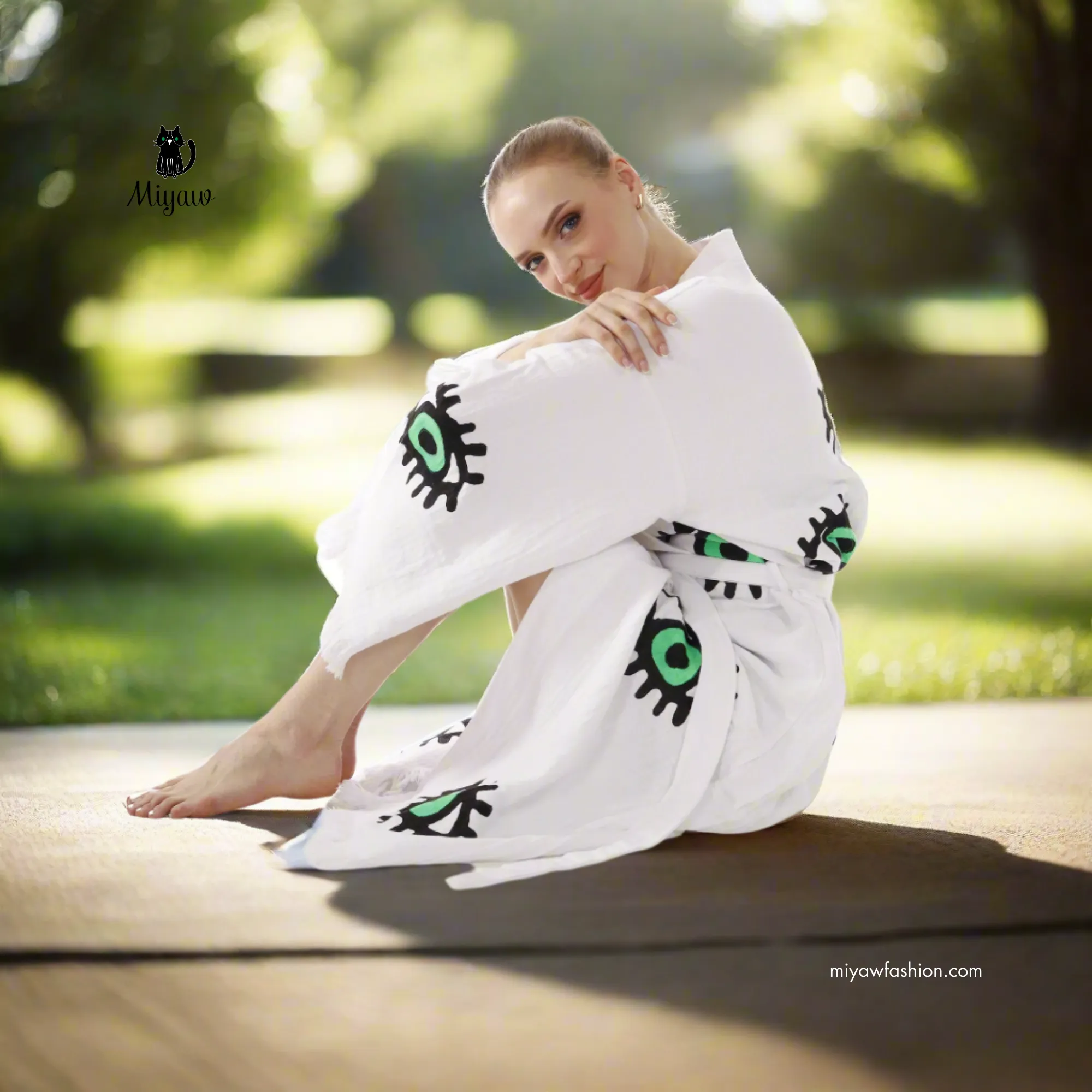 White Cotton Evil Eye Beach Cover-Up – Boho Resortwear sold by Miyaw Fashion product image thumbnail 2