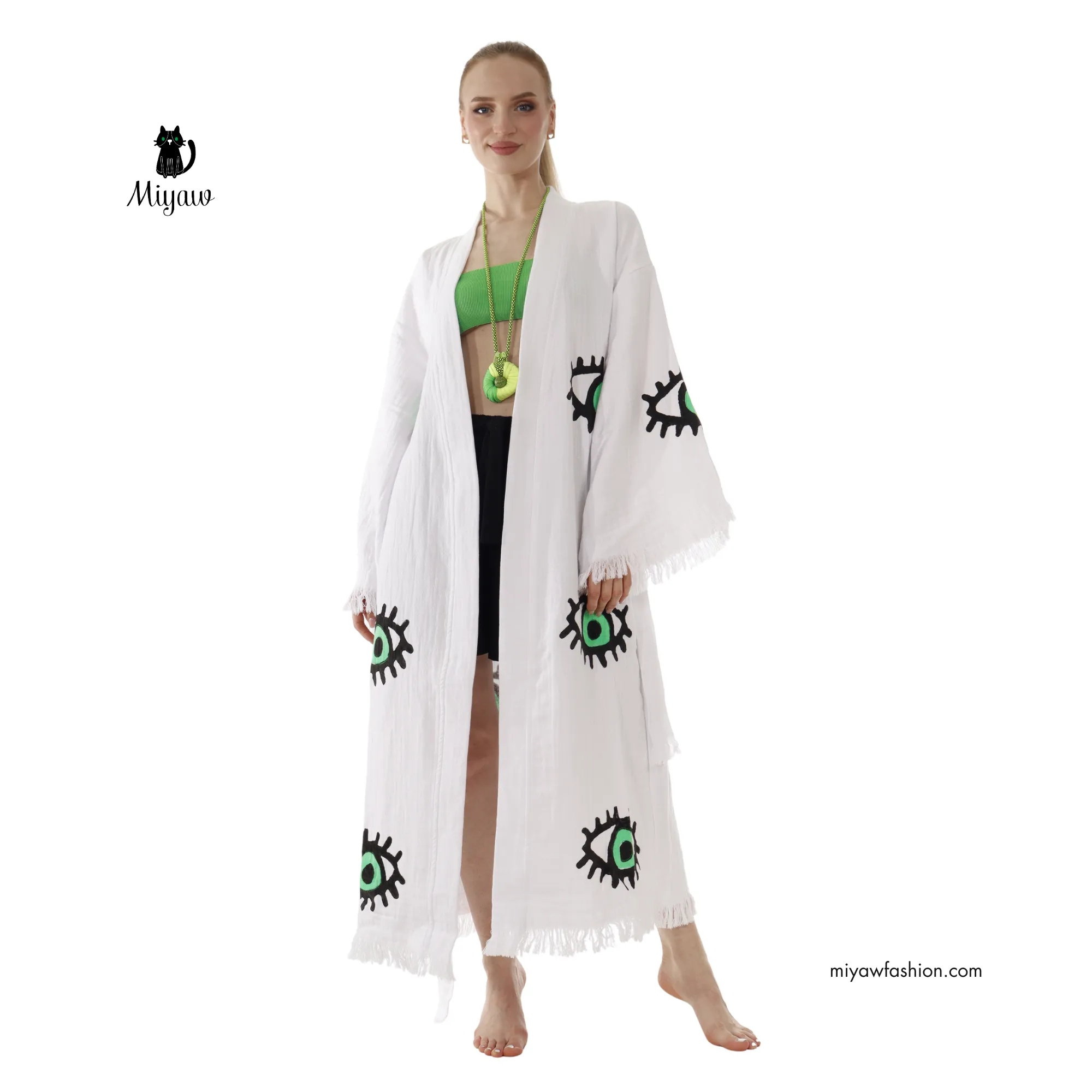 White Cotton Evil Eye Beach Cover-Up – Boho Resortwear sold by Miyaw Fashion product image thumbnail 4