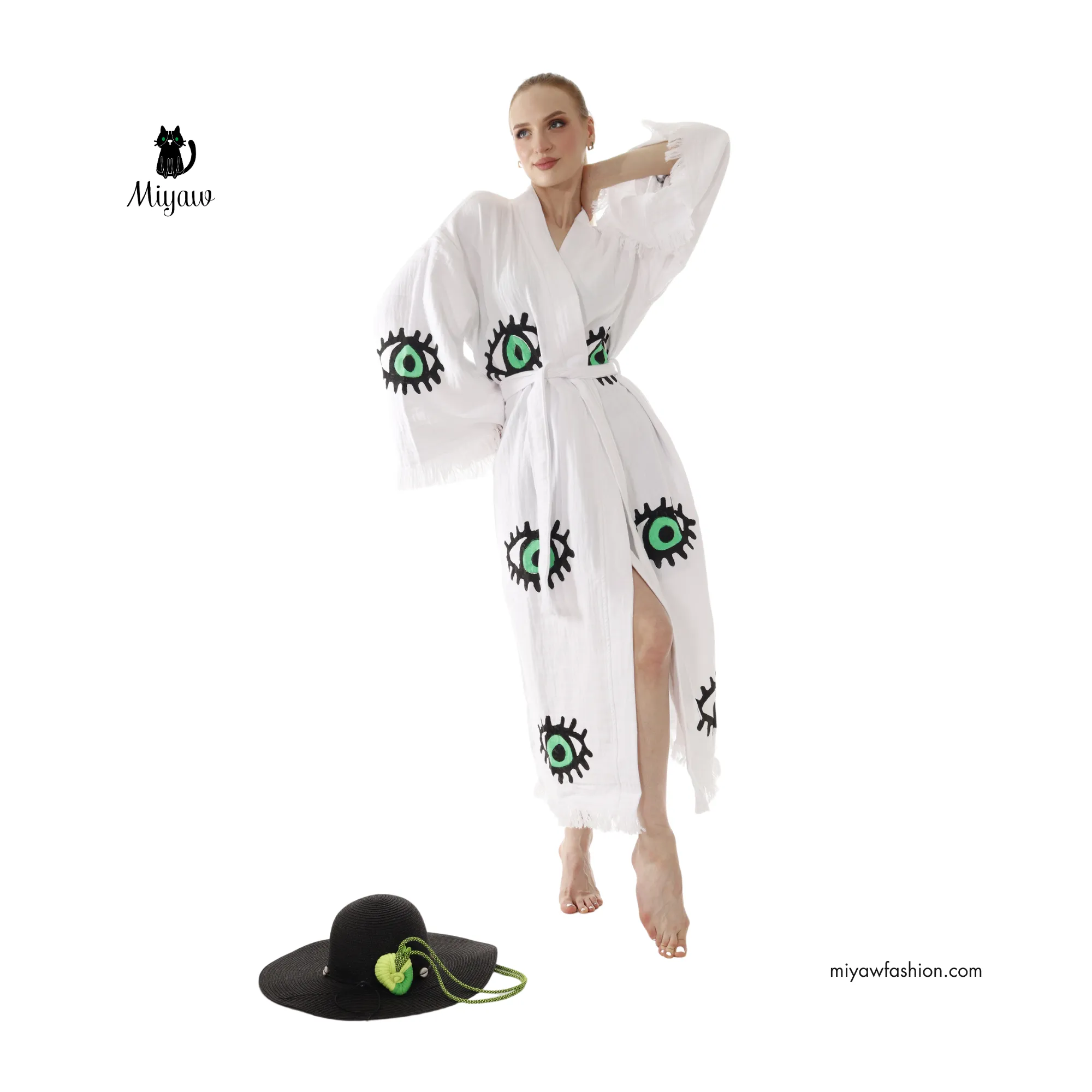 White Cotton Evil Eye Beach Cover-Up – Boho Resortwear sold by Miyaw Fashion product image thumbnail 5