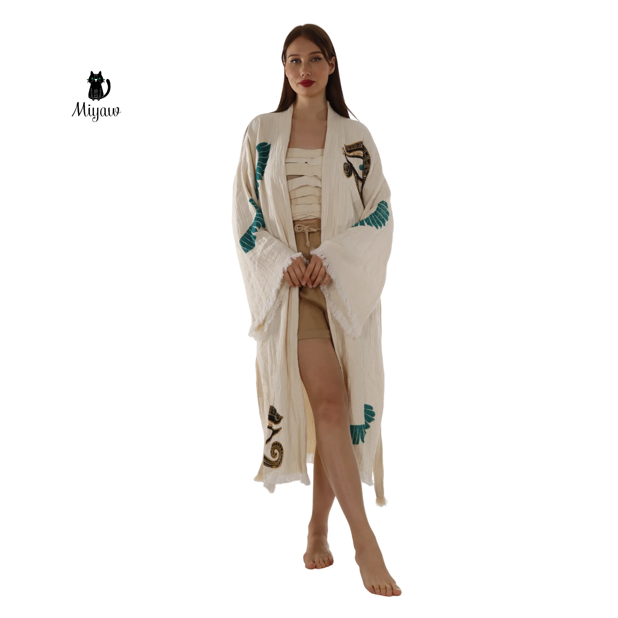 Boho Eye & Wing of Horus Kimono Robe – Organic Cotton sold by Miyaw Fashion product image thumbnail 5
