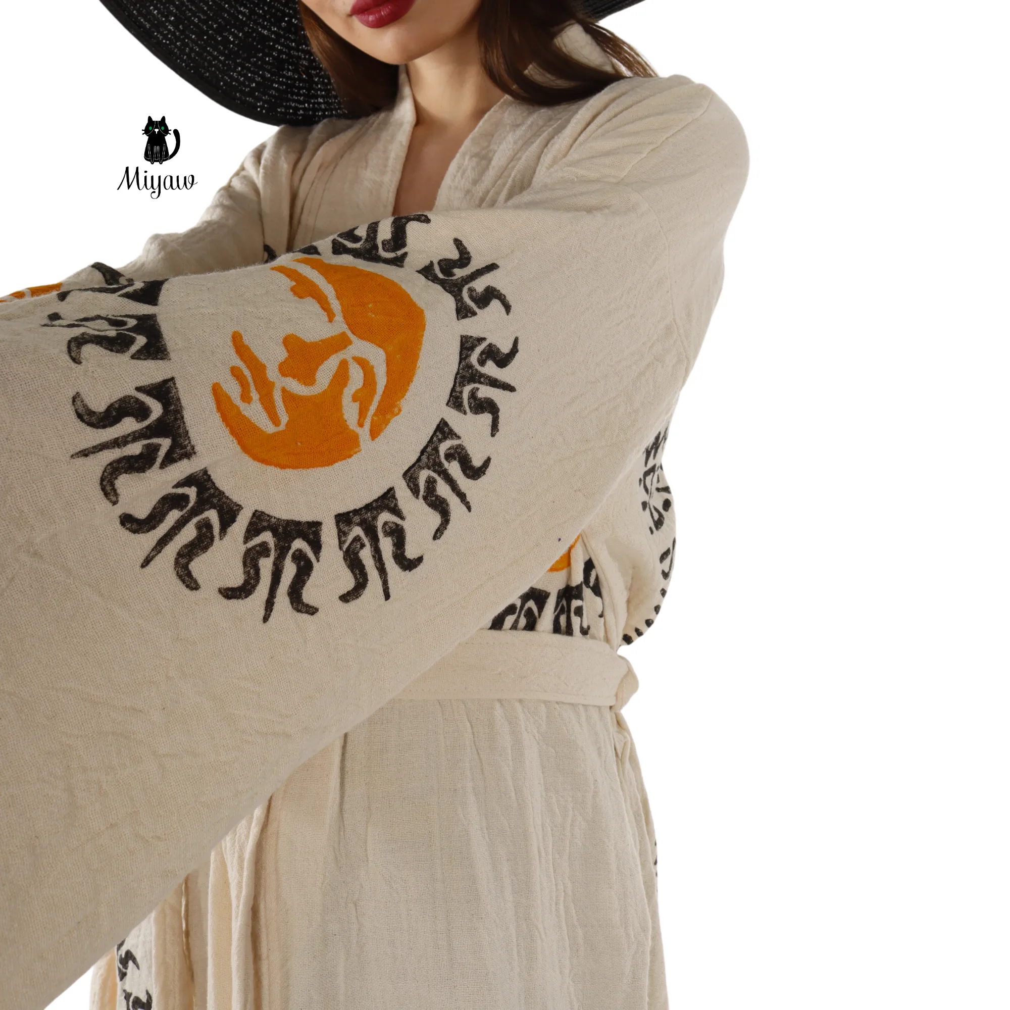 Boho Aztec Sun Kimono Robe – Organic Cotton Natural sold by Miyaw Fashion product image thumbnail 4