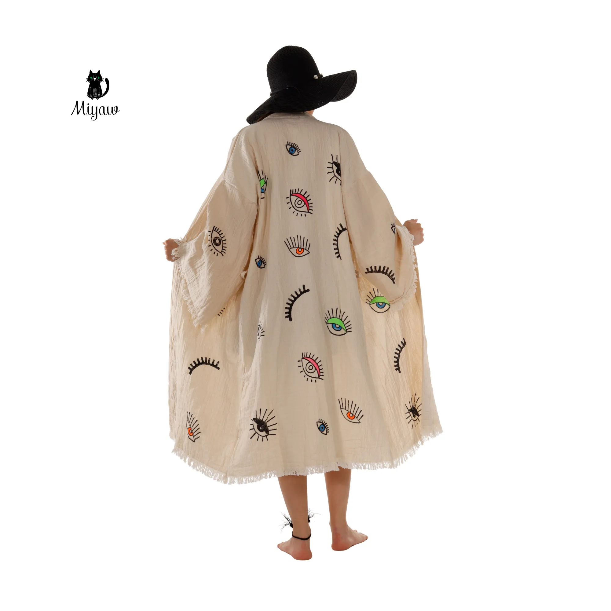 Wholesale Boho Organic Cotton Kimono – Eye Stamp Robe sold by Miyaw Fashion product image thumbnail 2