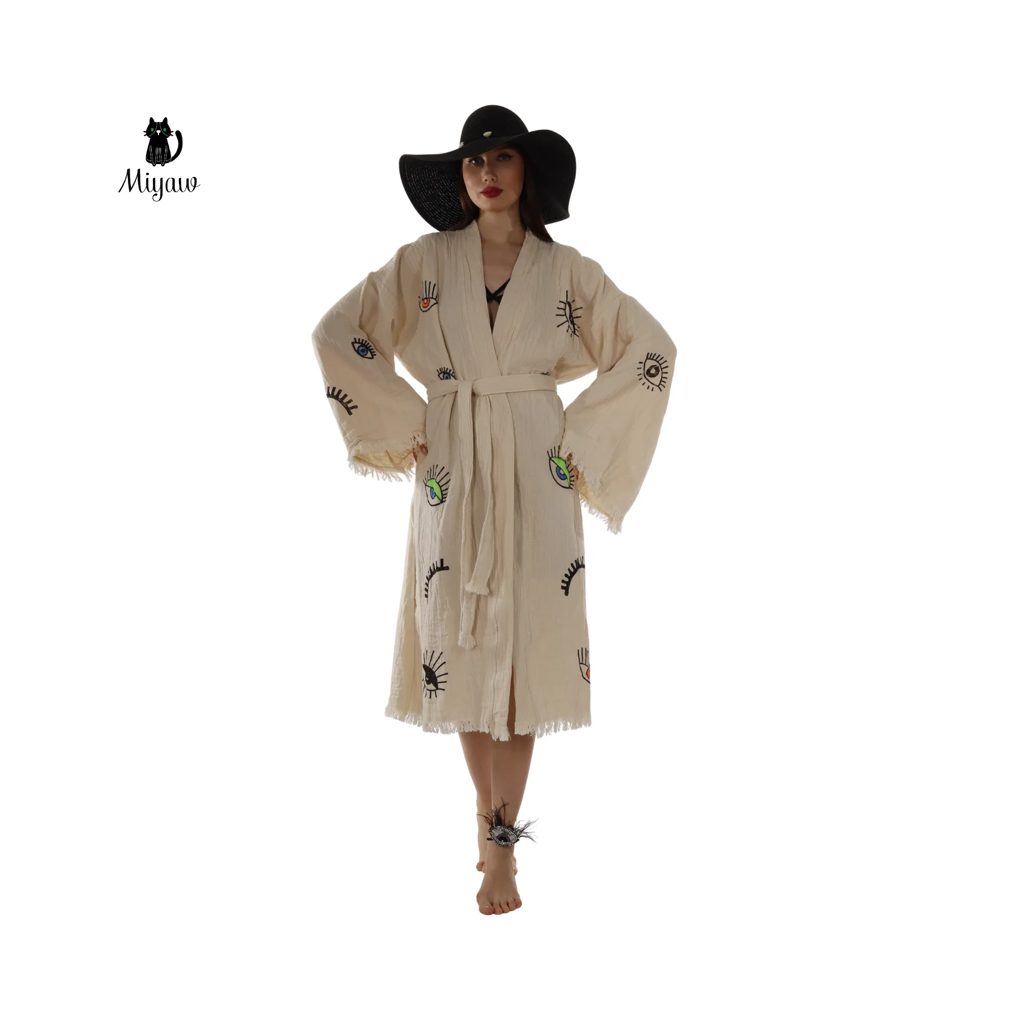 Wholesale Boho Organic Cotton Kimono – Eye Stamp Robe sold by Miyaw Fashion product image thumbnail 5