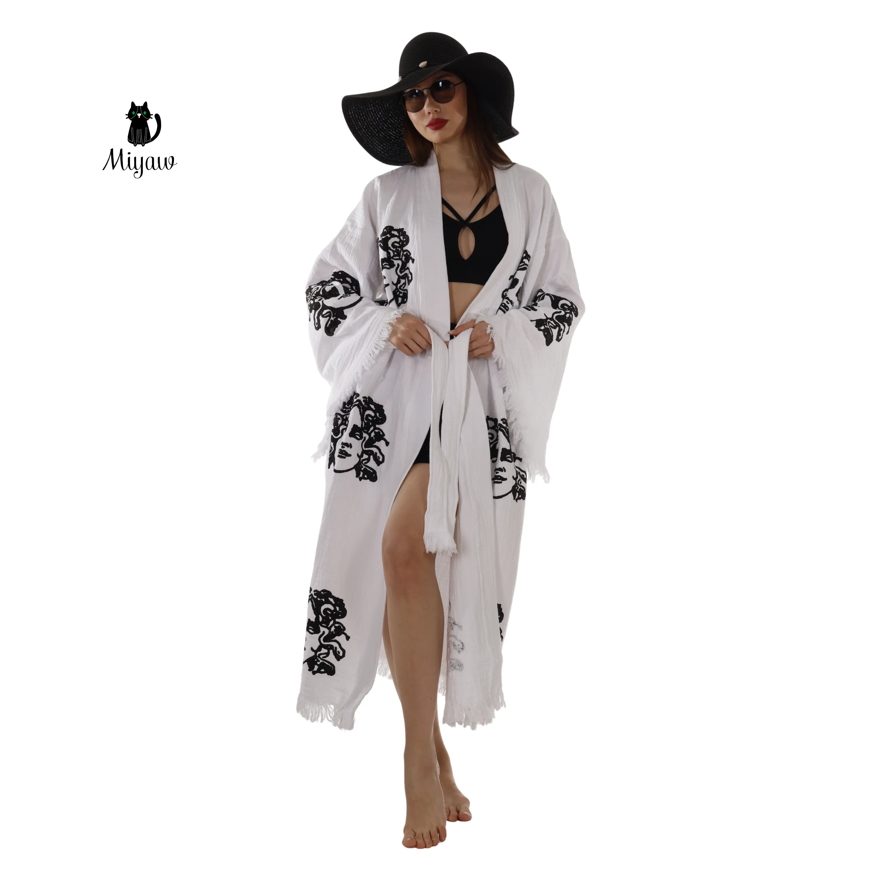 Medusa Stamp White Beach Kimono Robe sold by Miyaw Fashion product image thumbnail 3