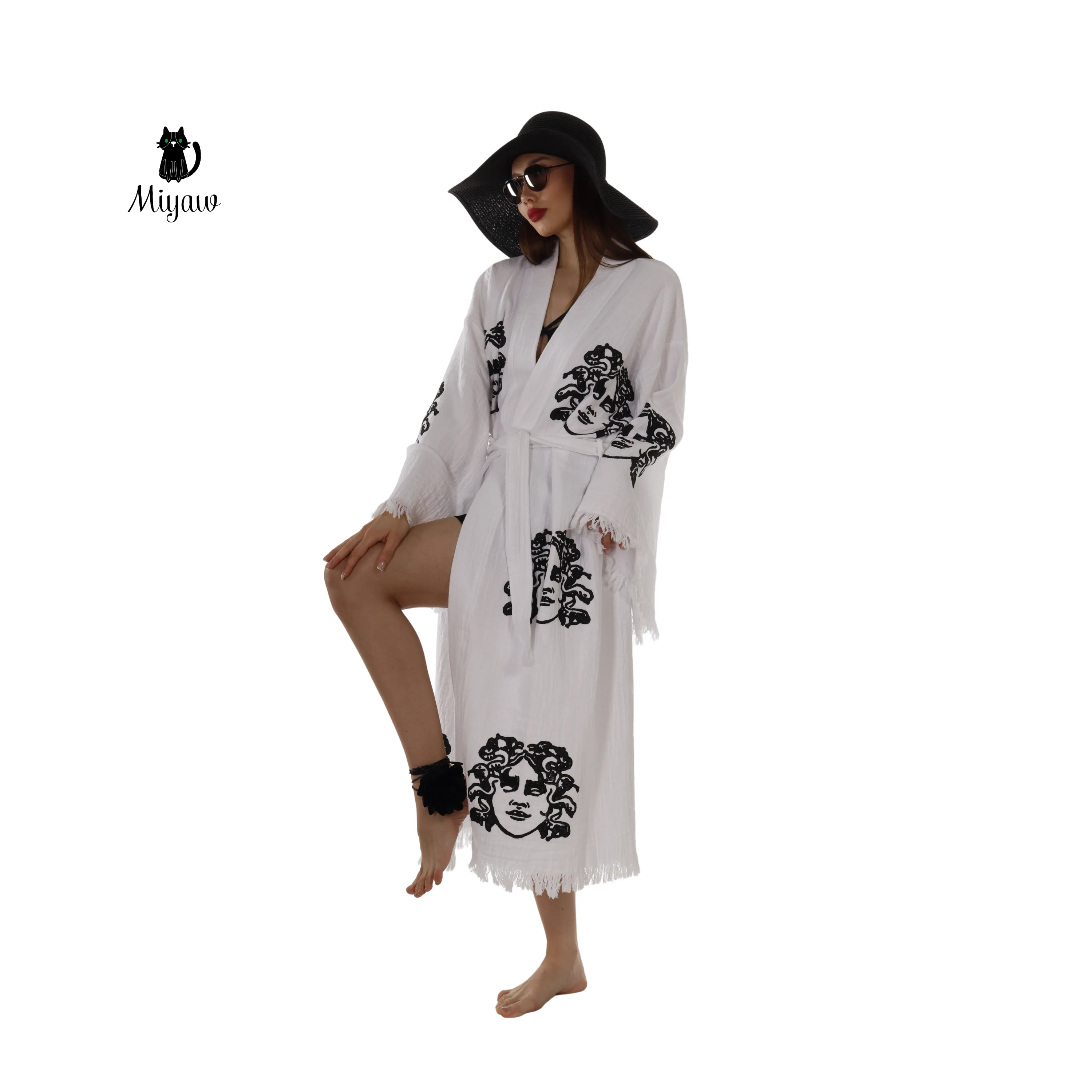 Medusa Stamp White Beach Kimono Robe sold by Miyaw Fashion product image thumbnail 4
