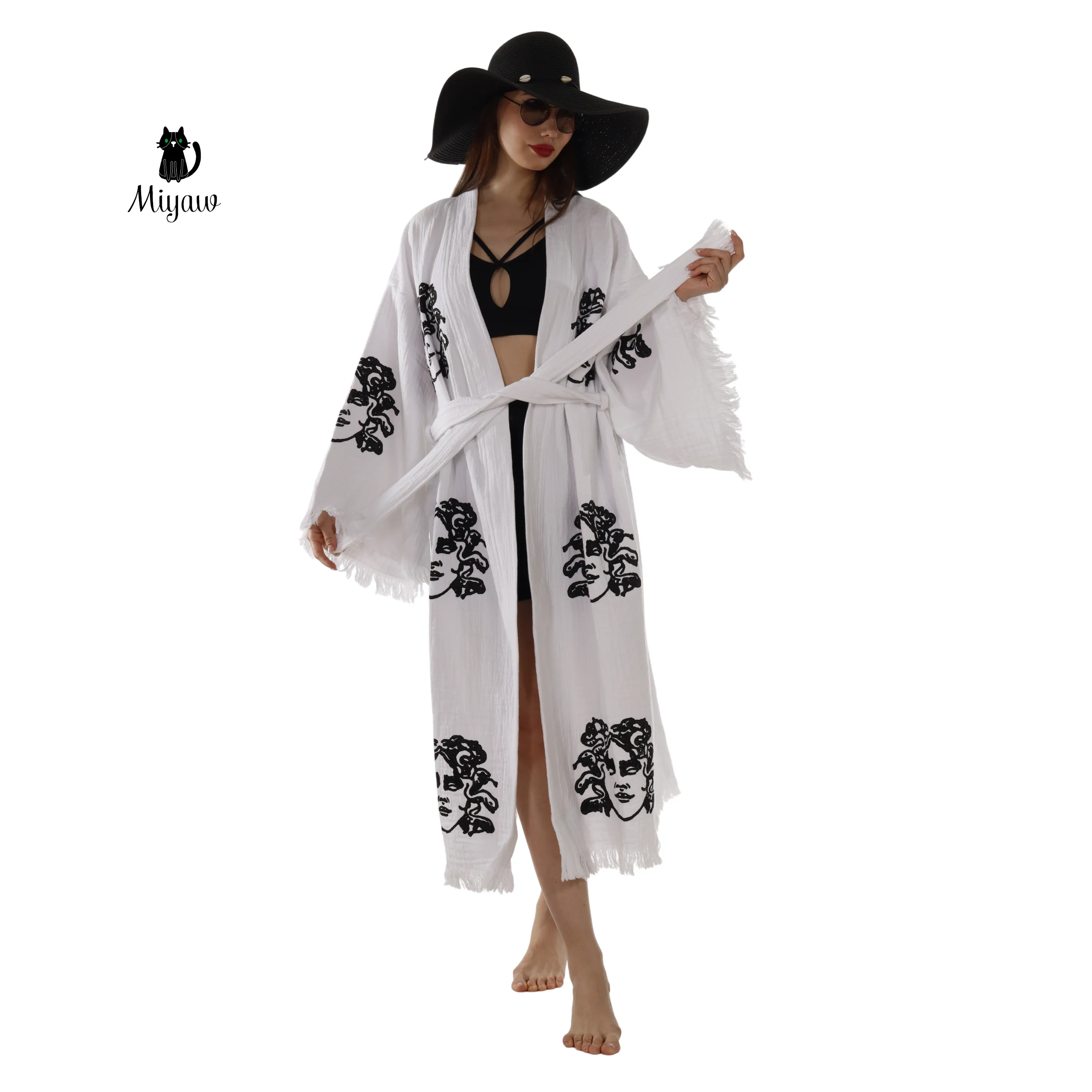 Medusa Stamp White Beach Kimono Robe sold by Miyaw Fashion product image thumbnail 5