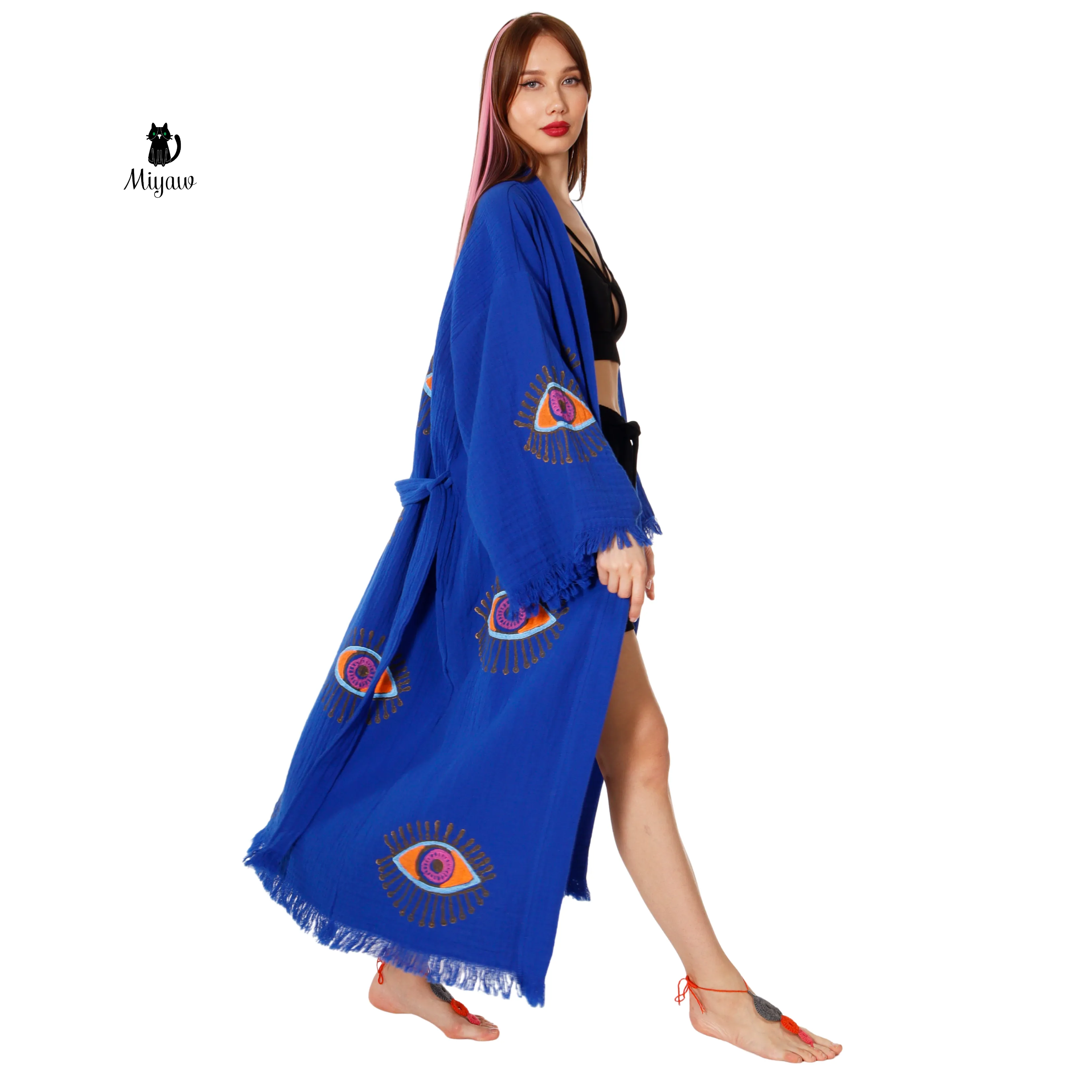Handmade Blue Protective-eye Kimono Robe for Resort sold by Miyaw Fashion product image thumbnail 2