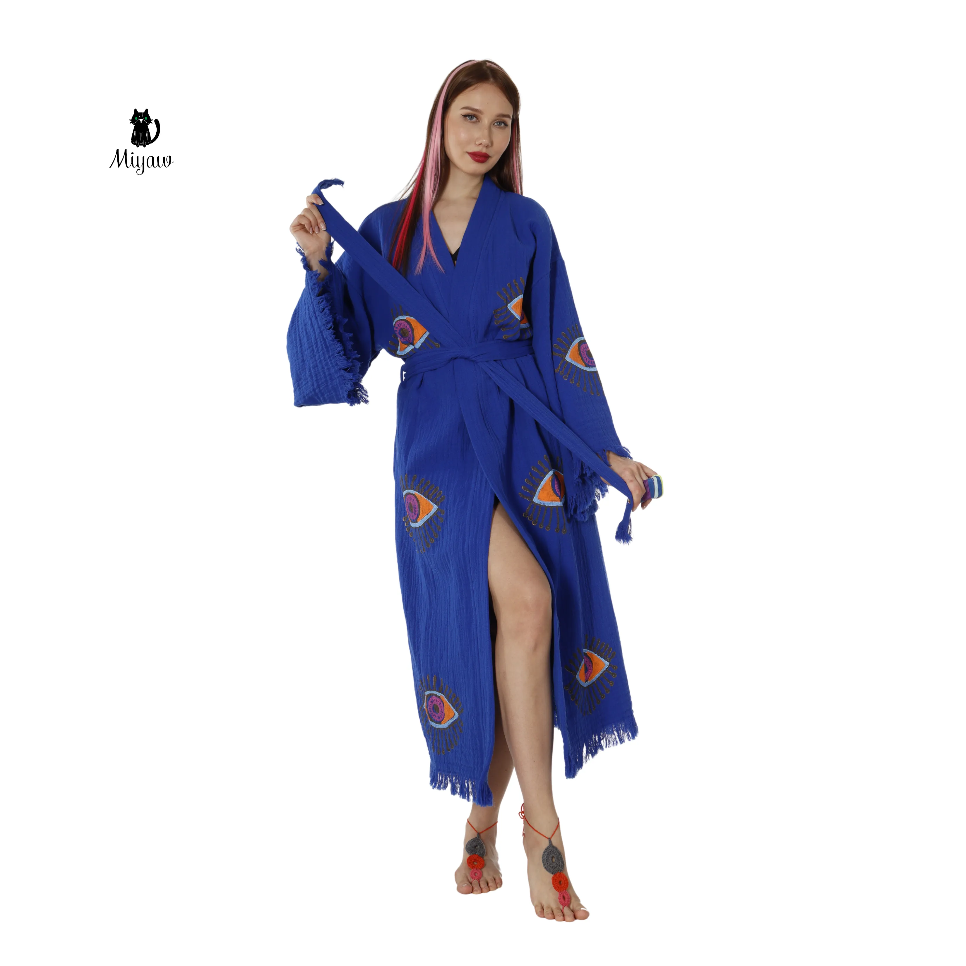 Handmade Blue Protective-eye Kimono Robe for Resort sold by Miyaw Fashion product image thumbnail 5