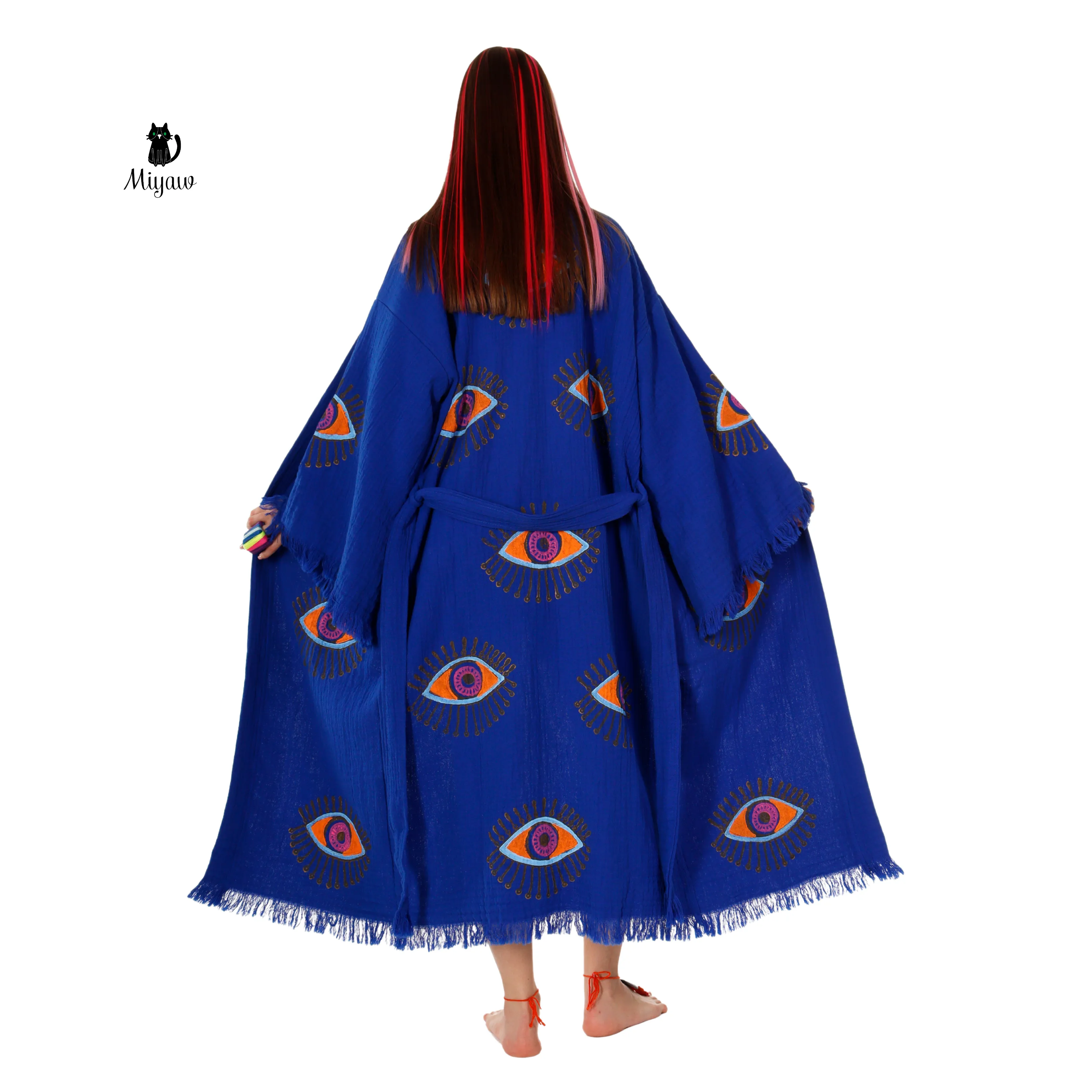 Handmade Blue Protective-eye Kimono Robe for Resort sold by Miyaw Fashion
