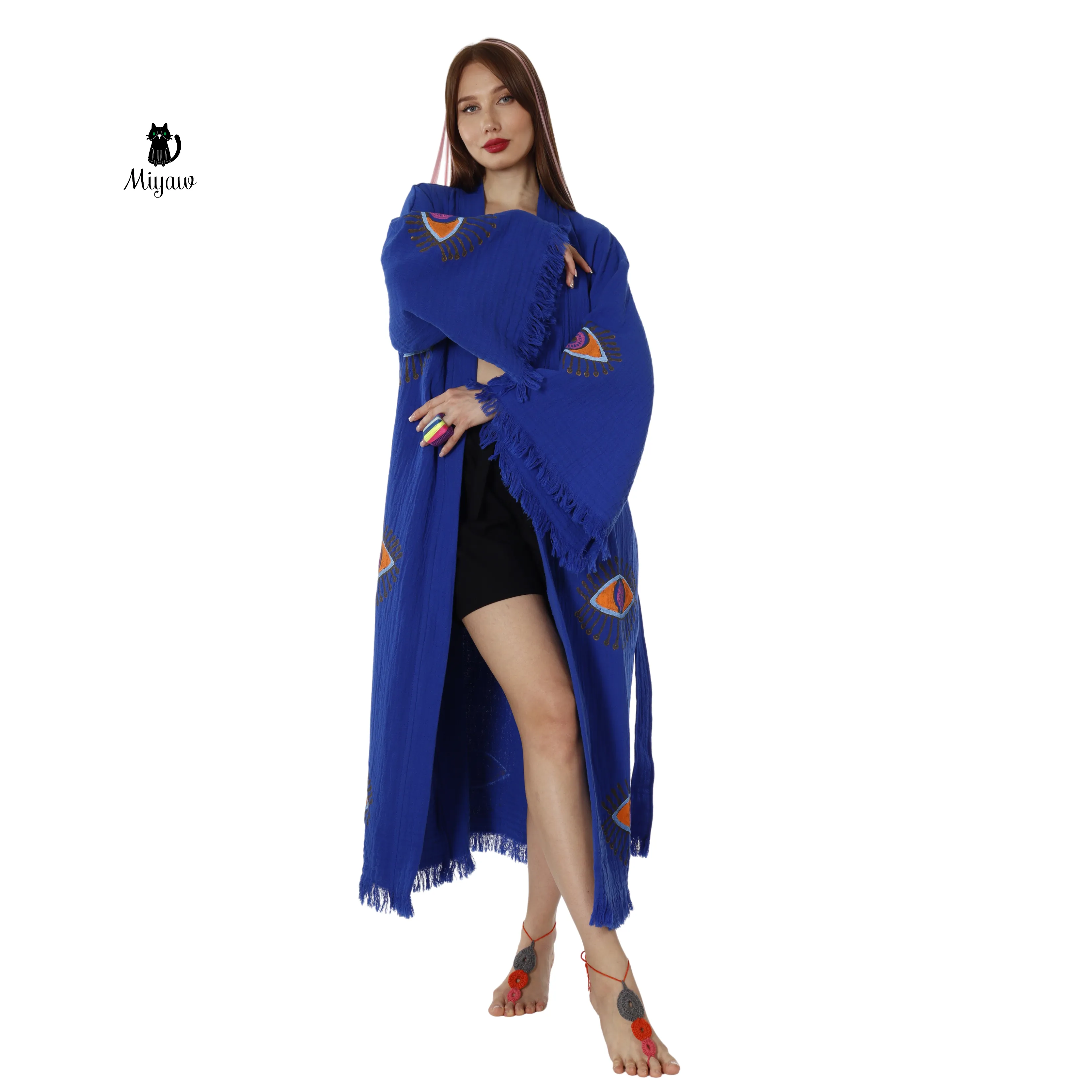 Handmade Blue Protective-eye Kimono Robe for Resort sold by Miyaw Fashion product image thumbnail 3