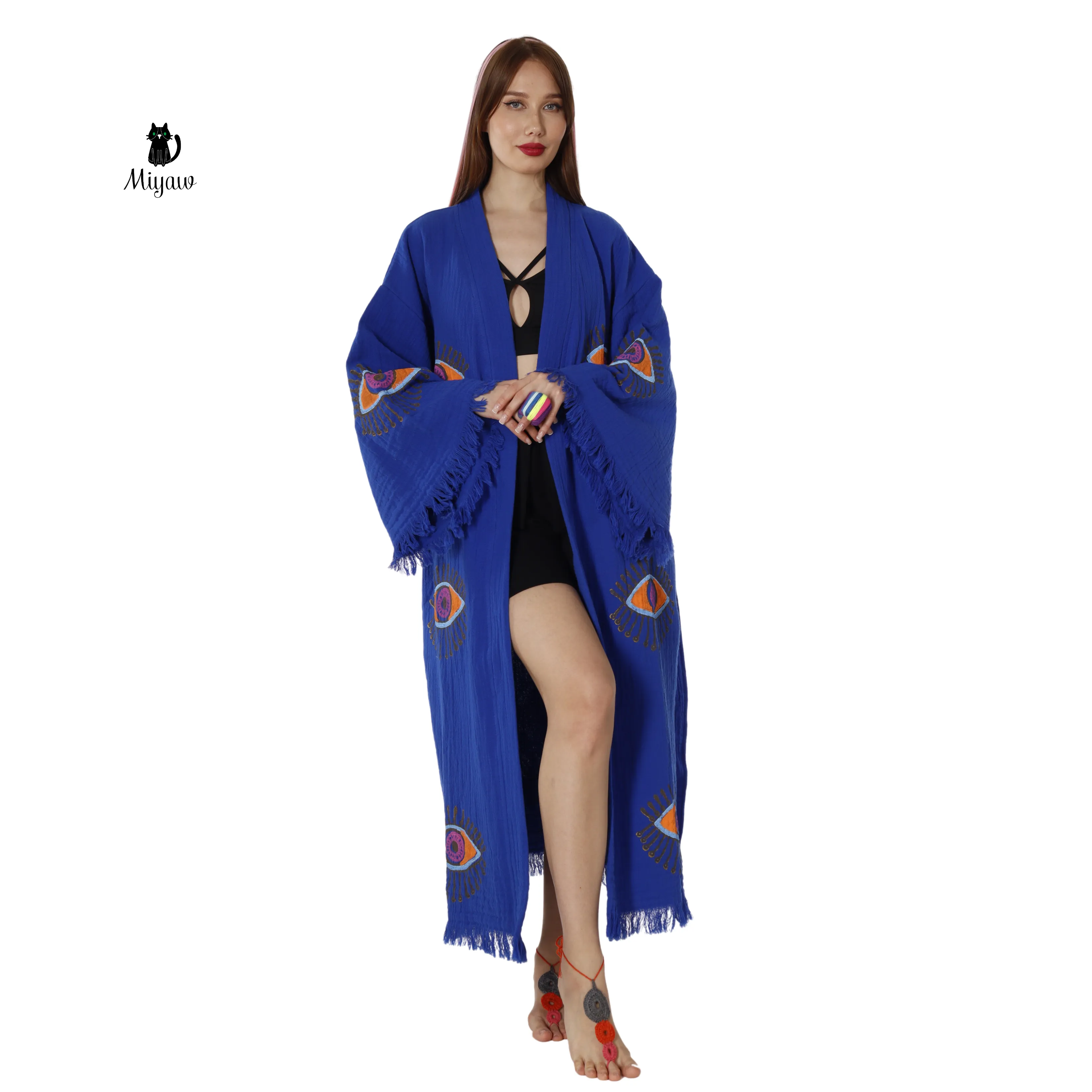 Handmade Blue Protective-eye Kimono Robe for Resort sold by Miyaw Fashion product image thumbnail 4
