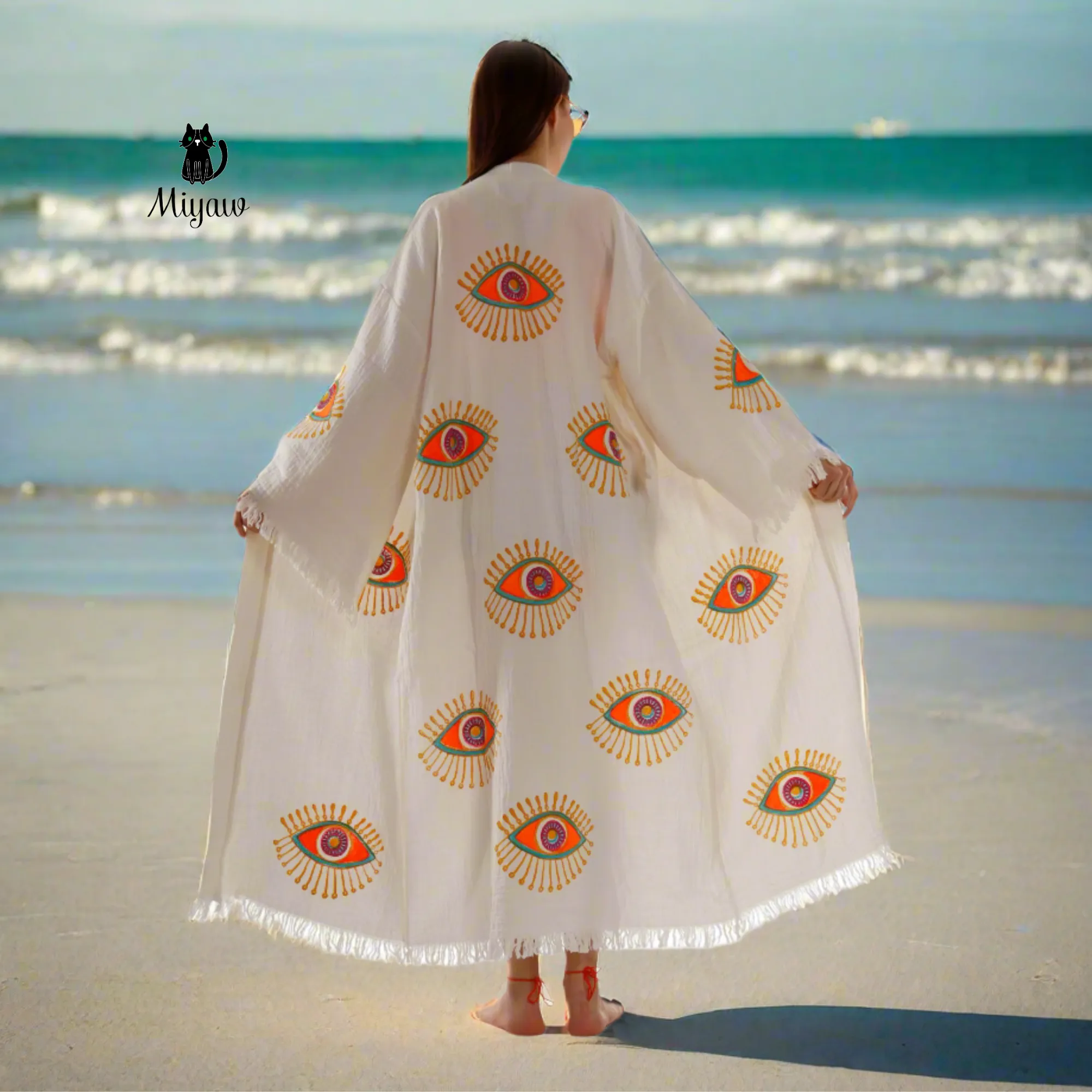 Wholesale Organic Cotton Duster – Neon Eye Kimono Robe sold by Miyaw Fashion product image thumbnail 2