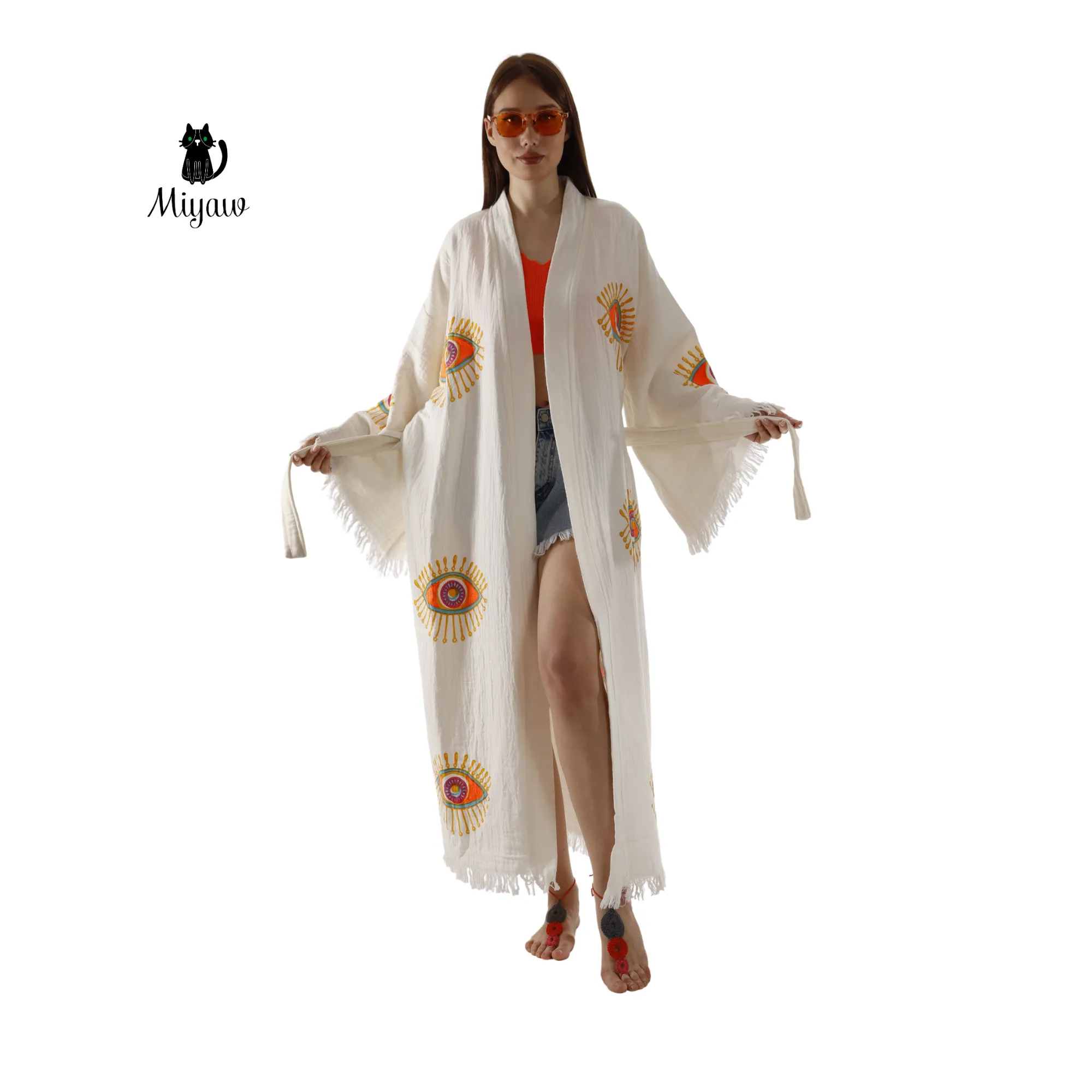 Wholesale Organic Cotton Duster – Neon Eye Kimono Robe sold by Miyaw Fashion product image thumbnail 5