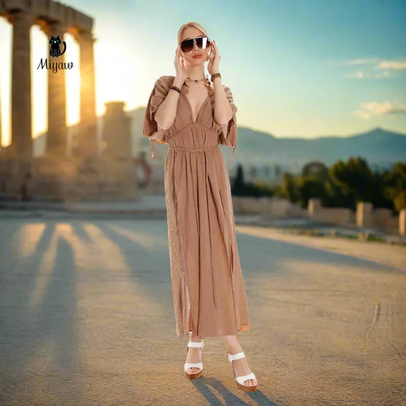 Boho Chic Ancient Greek Dress, Cotton Maxi Dress sold by Miyaw Fashion
