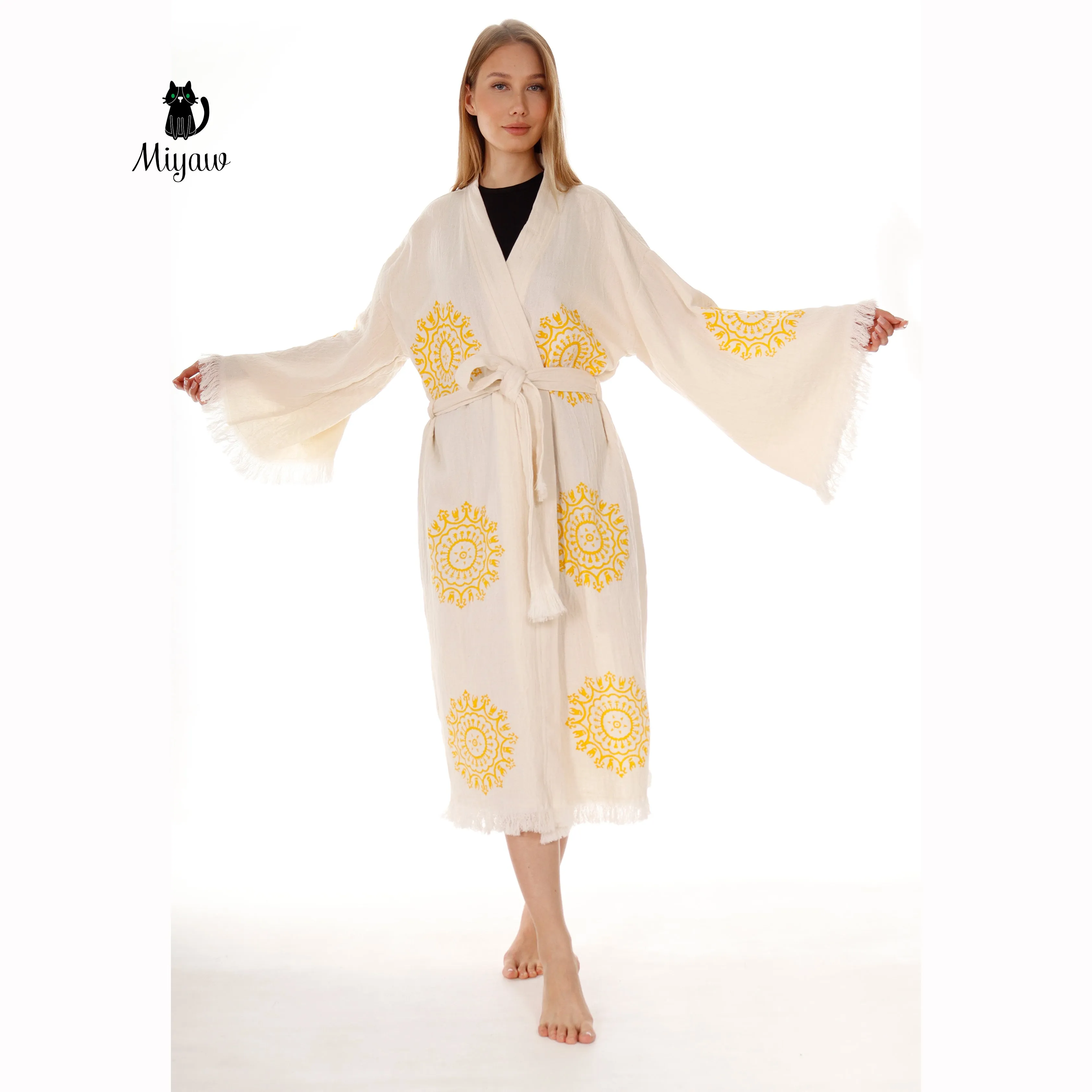 Boho Cotton Mandala Pattern Kimono Robe for Yoga Lovers sold by Miyaw Fashion product image thumbnail 5