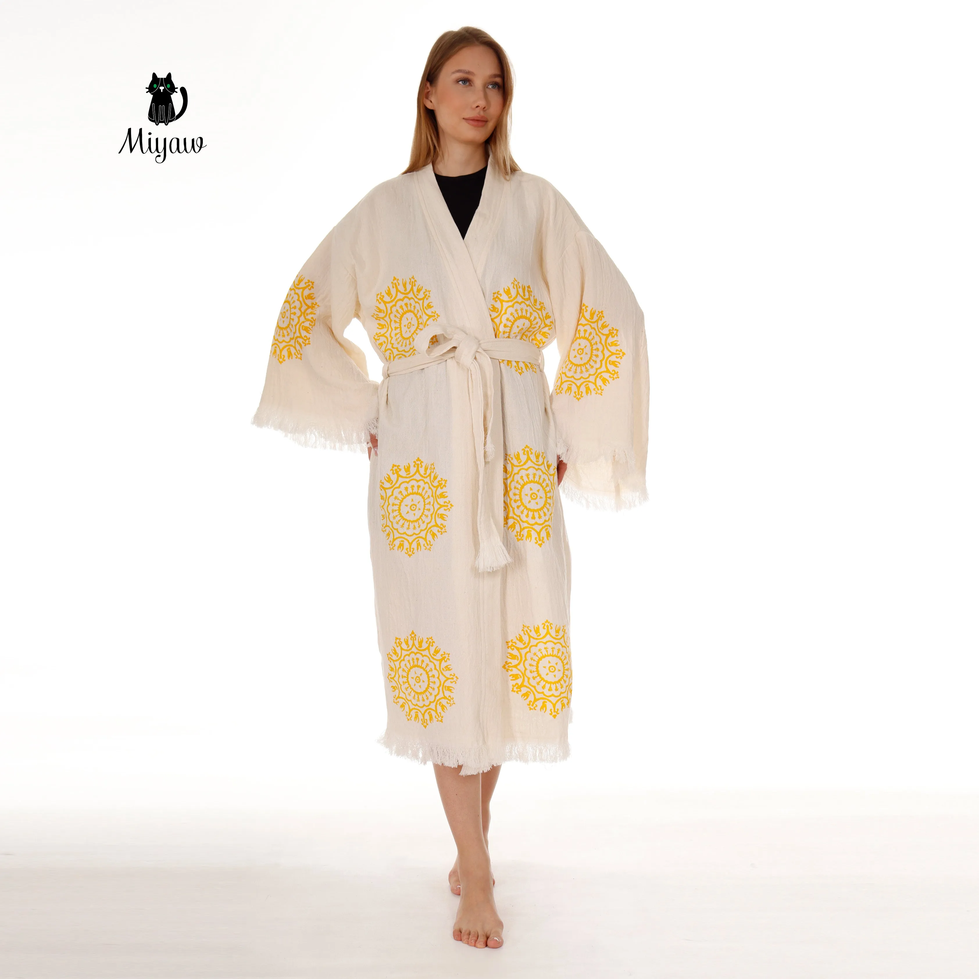 Boho Cotton Mandala Pattern Kimono Robe for Yoga Lovers sold by Miyaw Fashion product image thumbnail 4