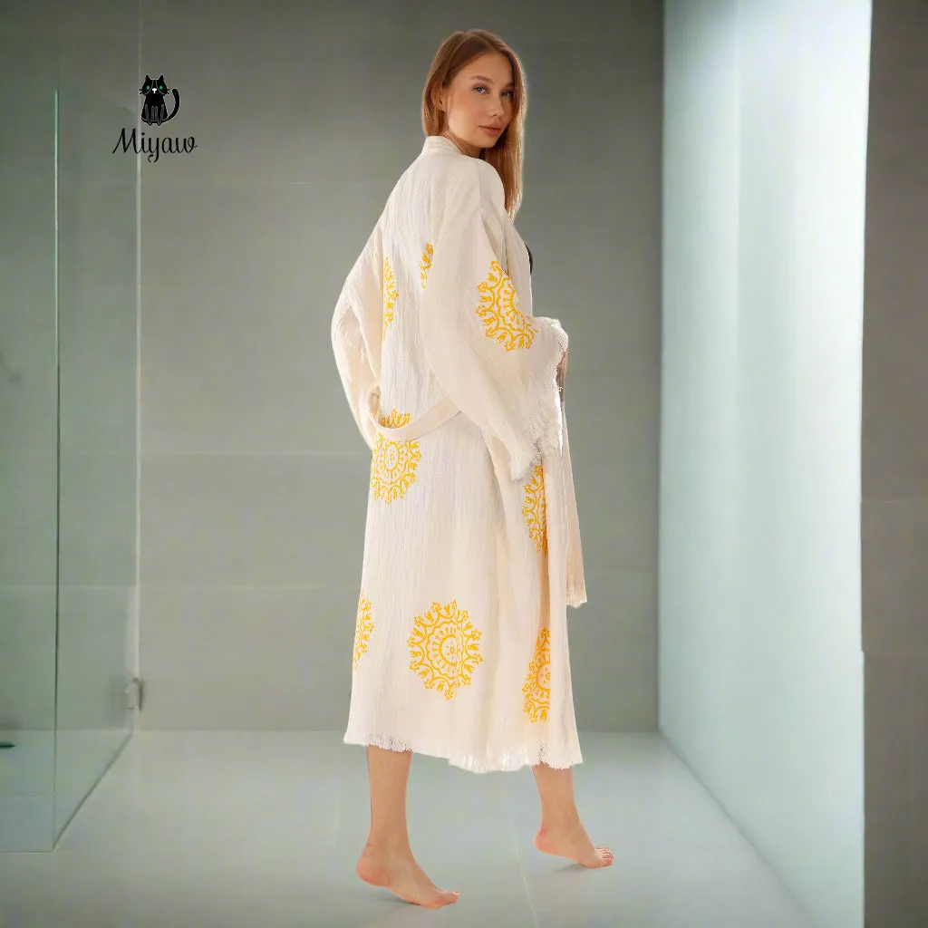 Boho Cotton Mandala Pattern Kimono Robe for Yoga Lovers sold by Miyaw Fashion