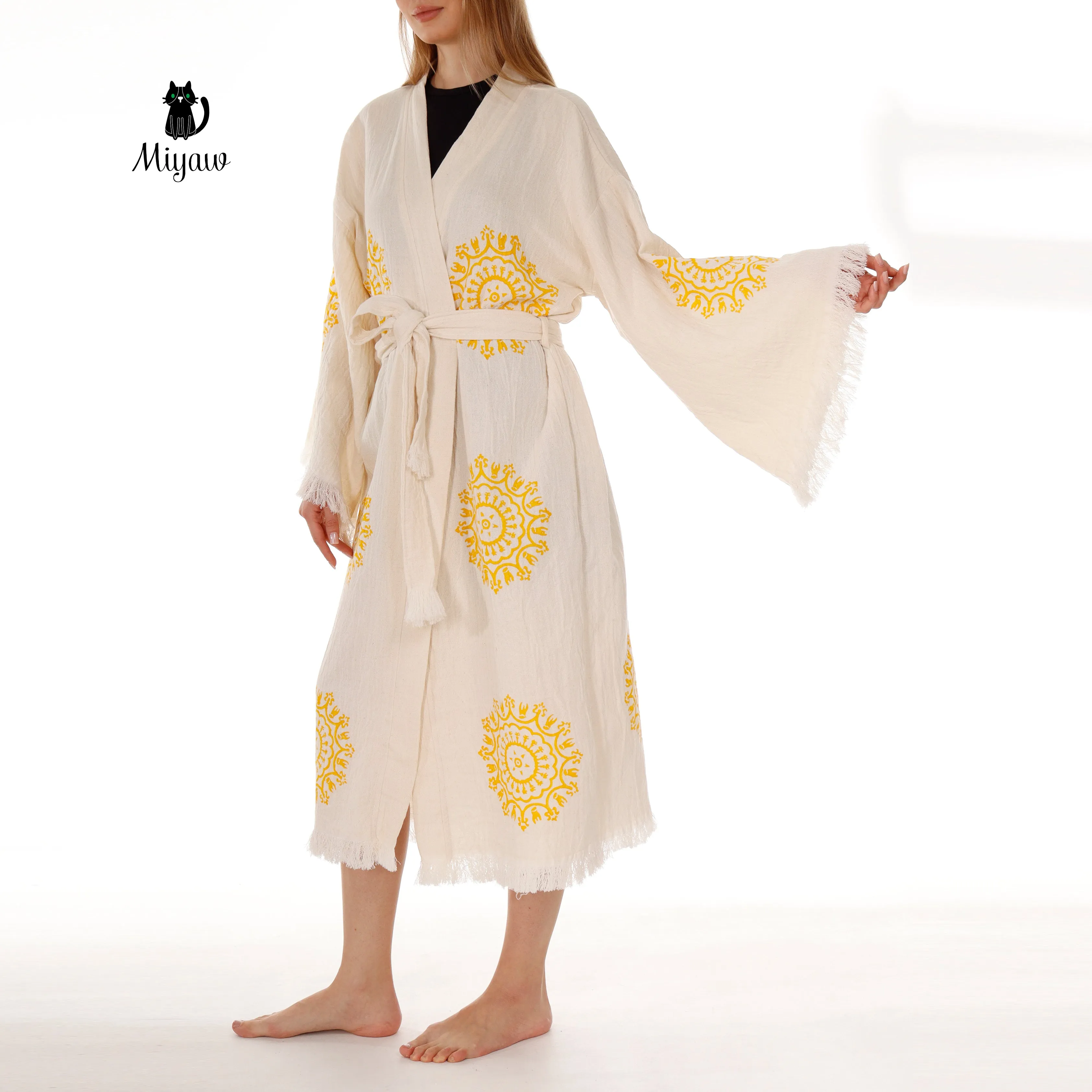Boho Cotton Mandala Pattern Kimono Robe for Yoga Lovers sold by Miyaw Fashion product image thumbnail 3