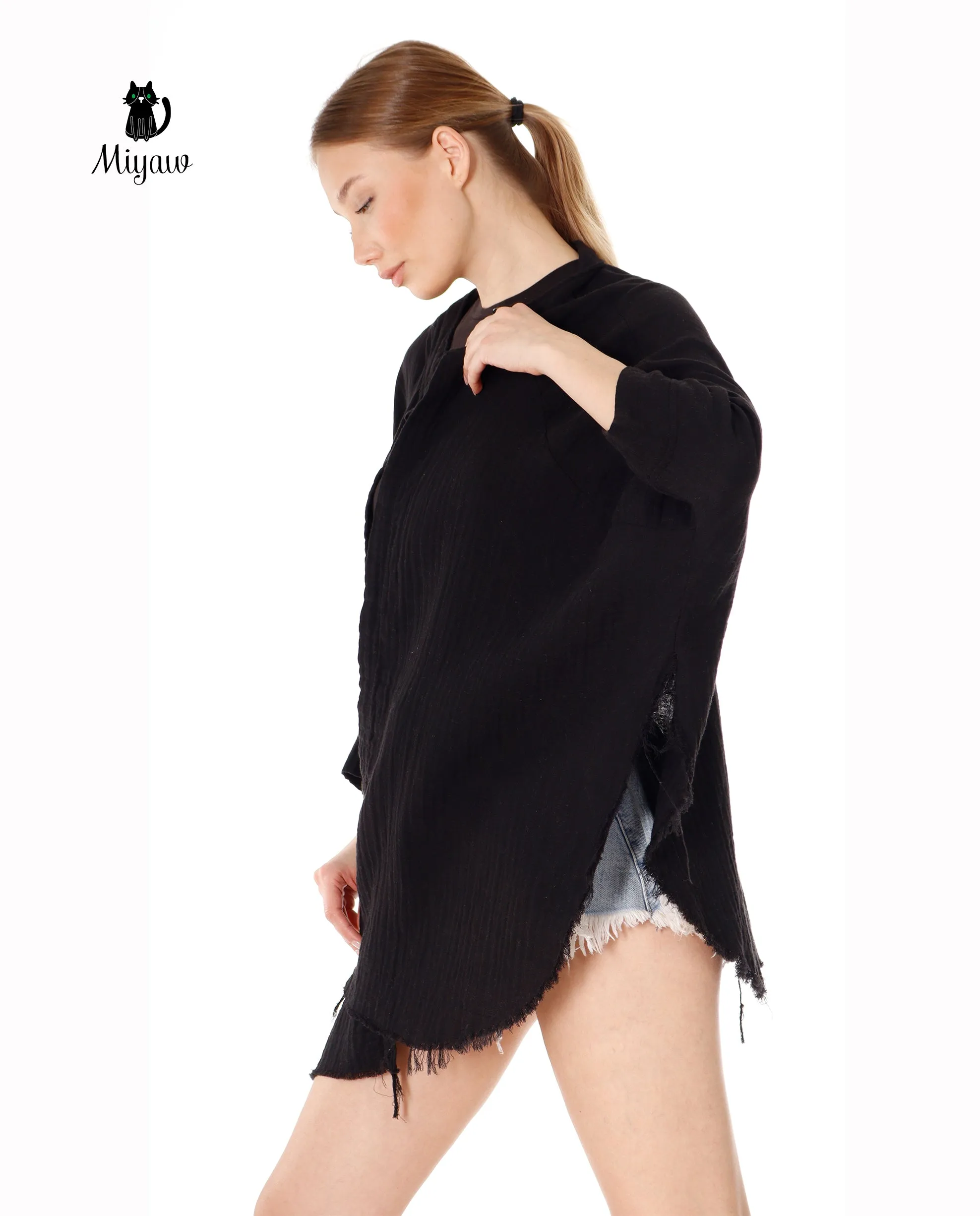 Boho Chic Cotton Beach Cover Ups, Black Women's Poncho sold by Miyaw Fashion product image thumbnail 2