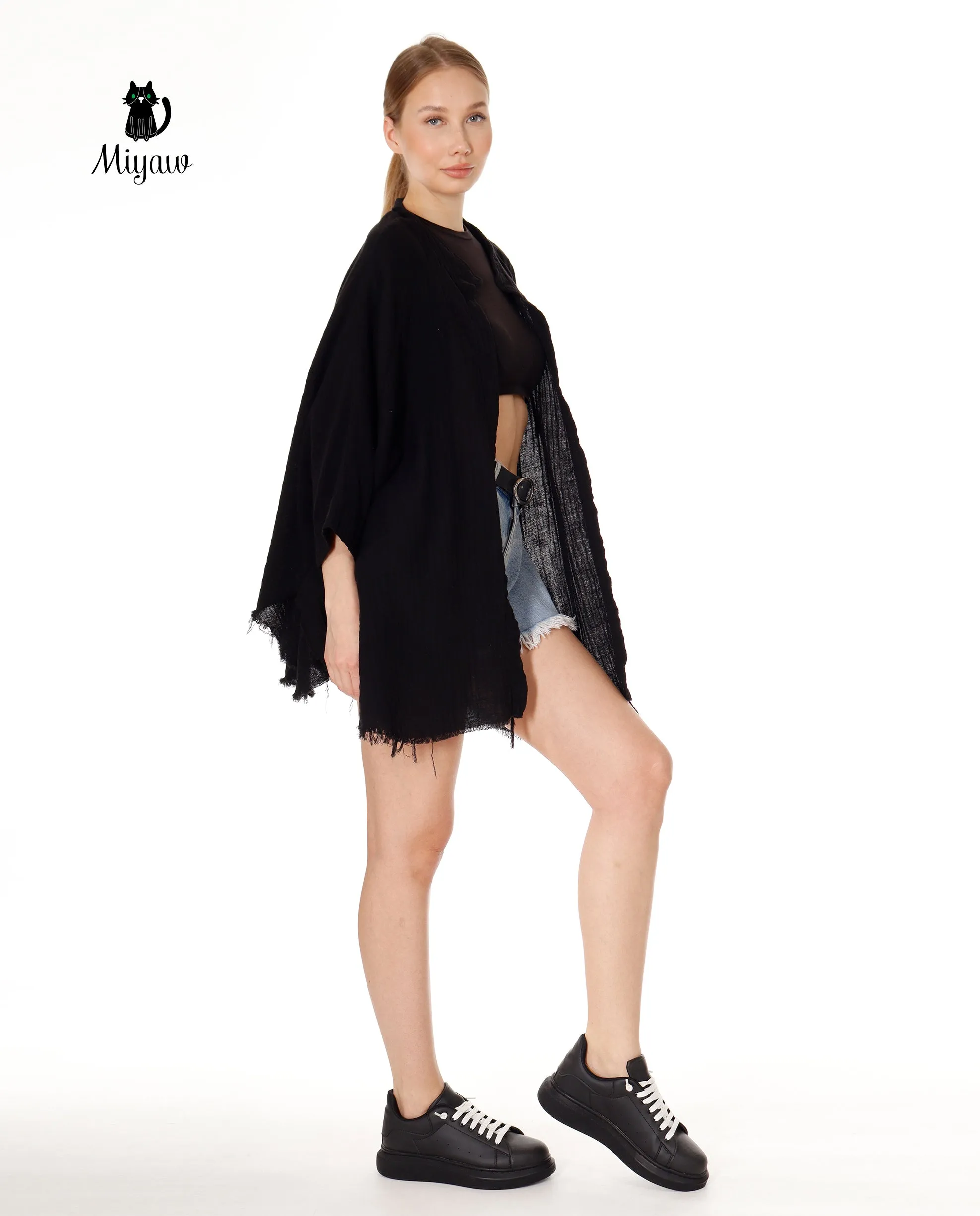 Boho Chic Cotton Beach Cover Ups, Black Women's Poncho sold by Miyaw Fashion product image thumbnail 5