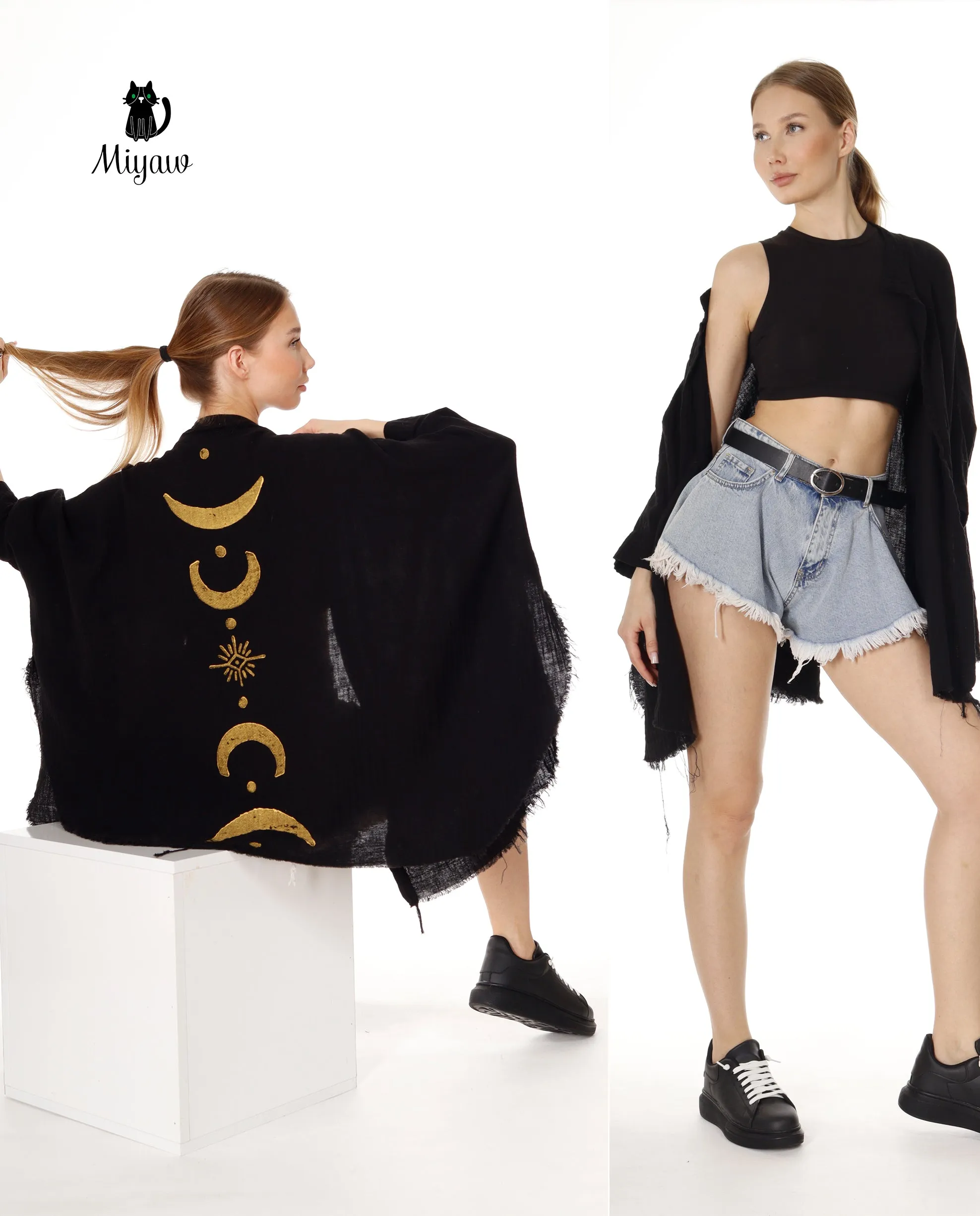 Boho Chic Cotton Beach Cover Ups, Black Women's Poncho sold by Miyaw Fashion product image thumbnail 4